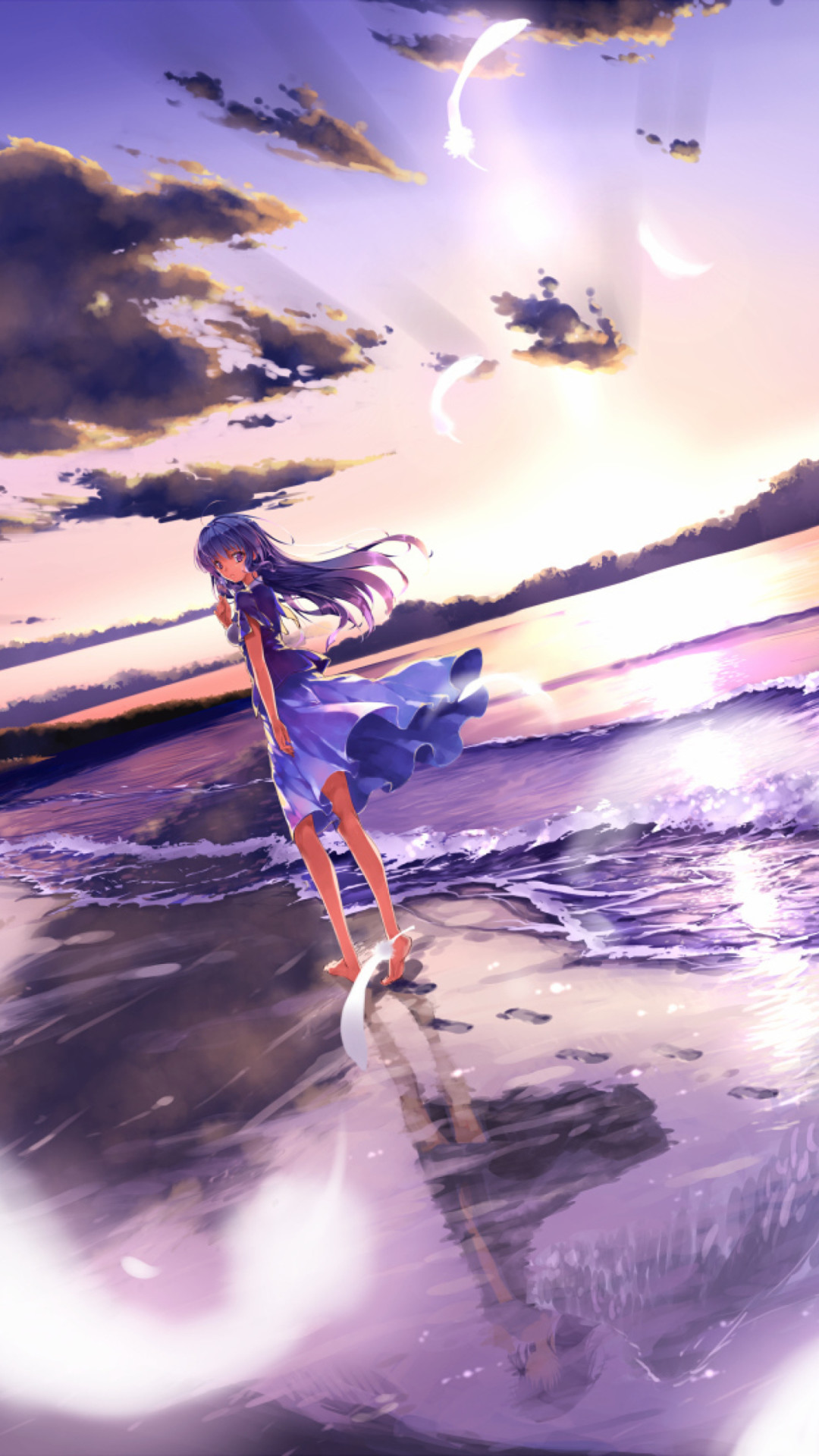 1080x1920 Anime Girl On Beach Picture for Cell Phone.