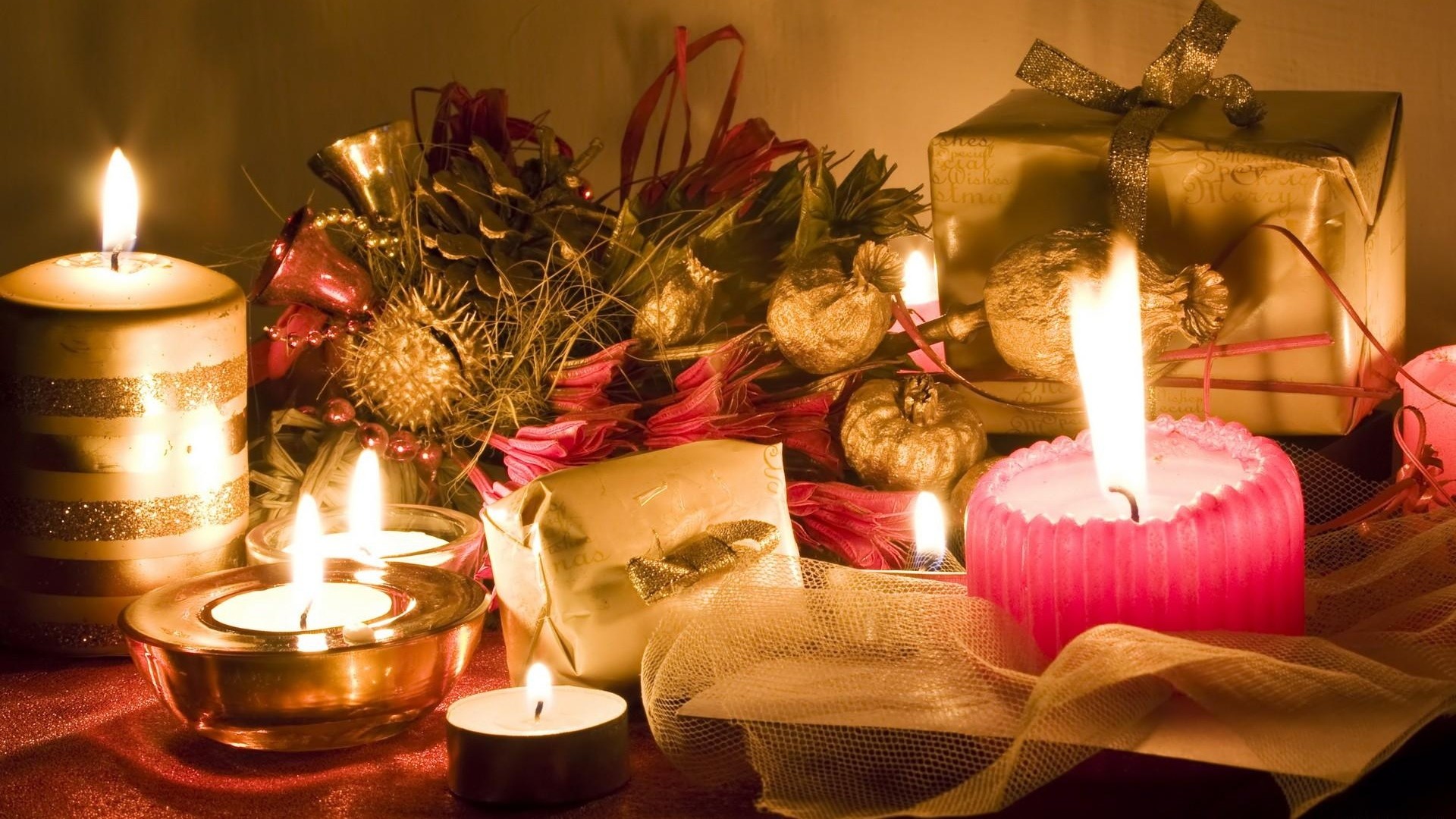 1920x1080  Wallpaper candles, table, gifts, new year, christmas, mood,  holiday
