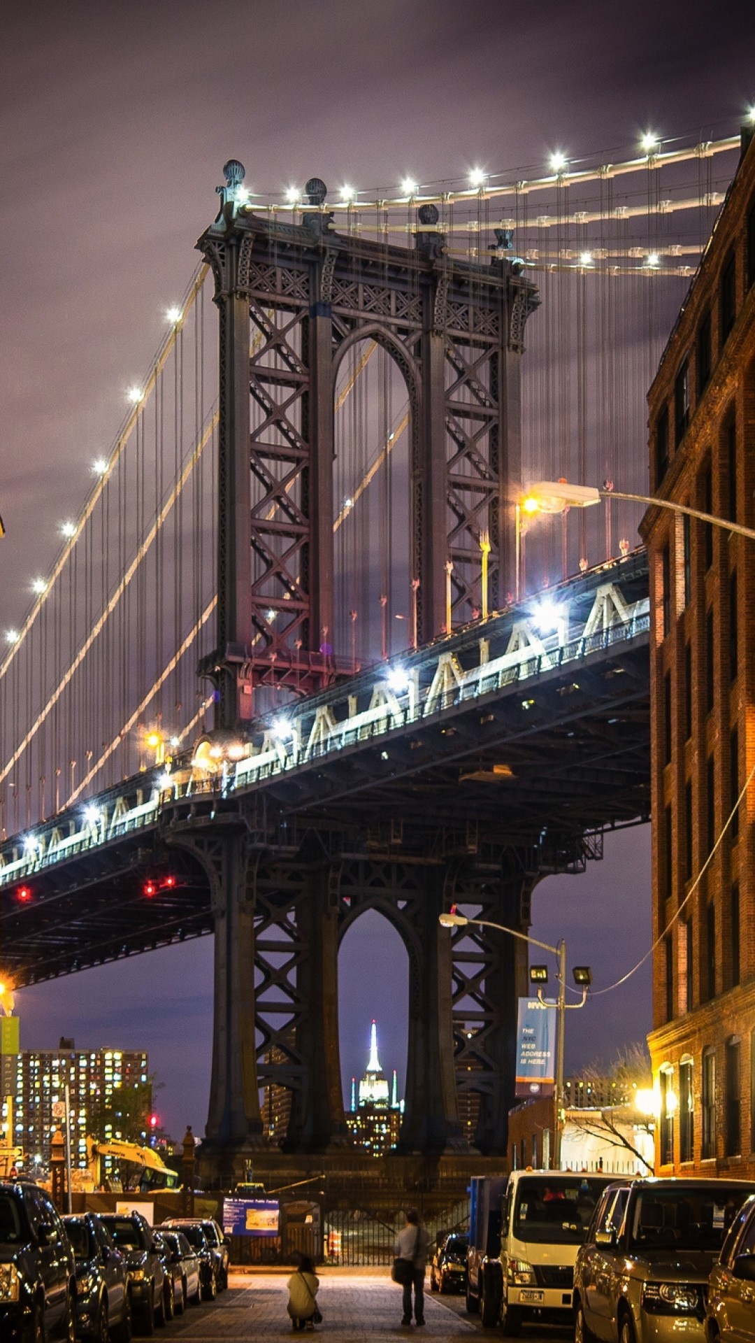 1080x1920 Brooklyn Bridge, Night, Lights, Cars, Buildings