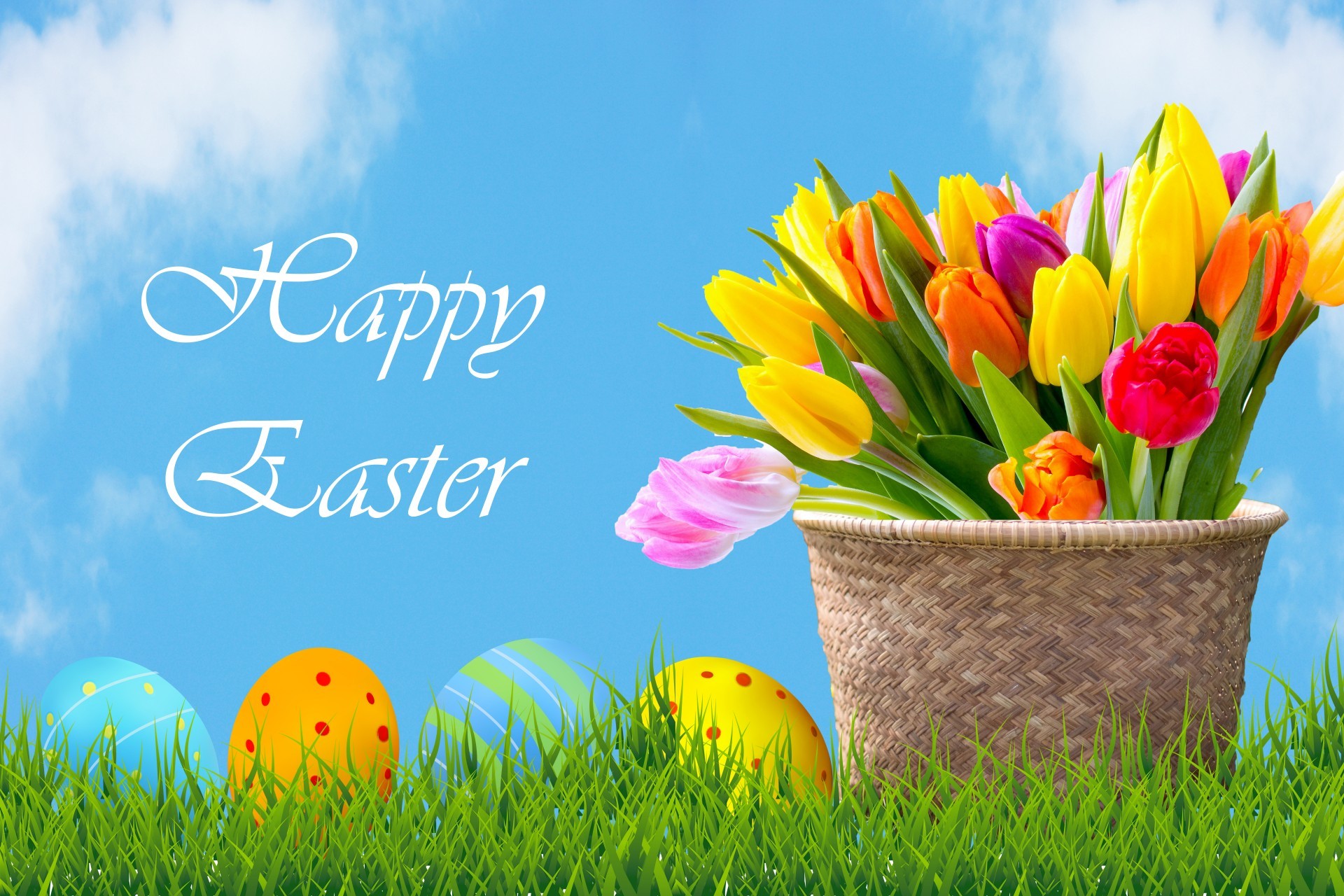 1920x1280 Easter Eggs & Flowers Background