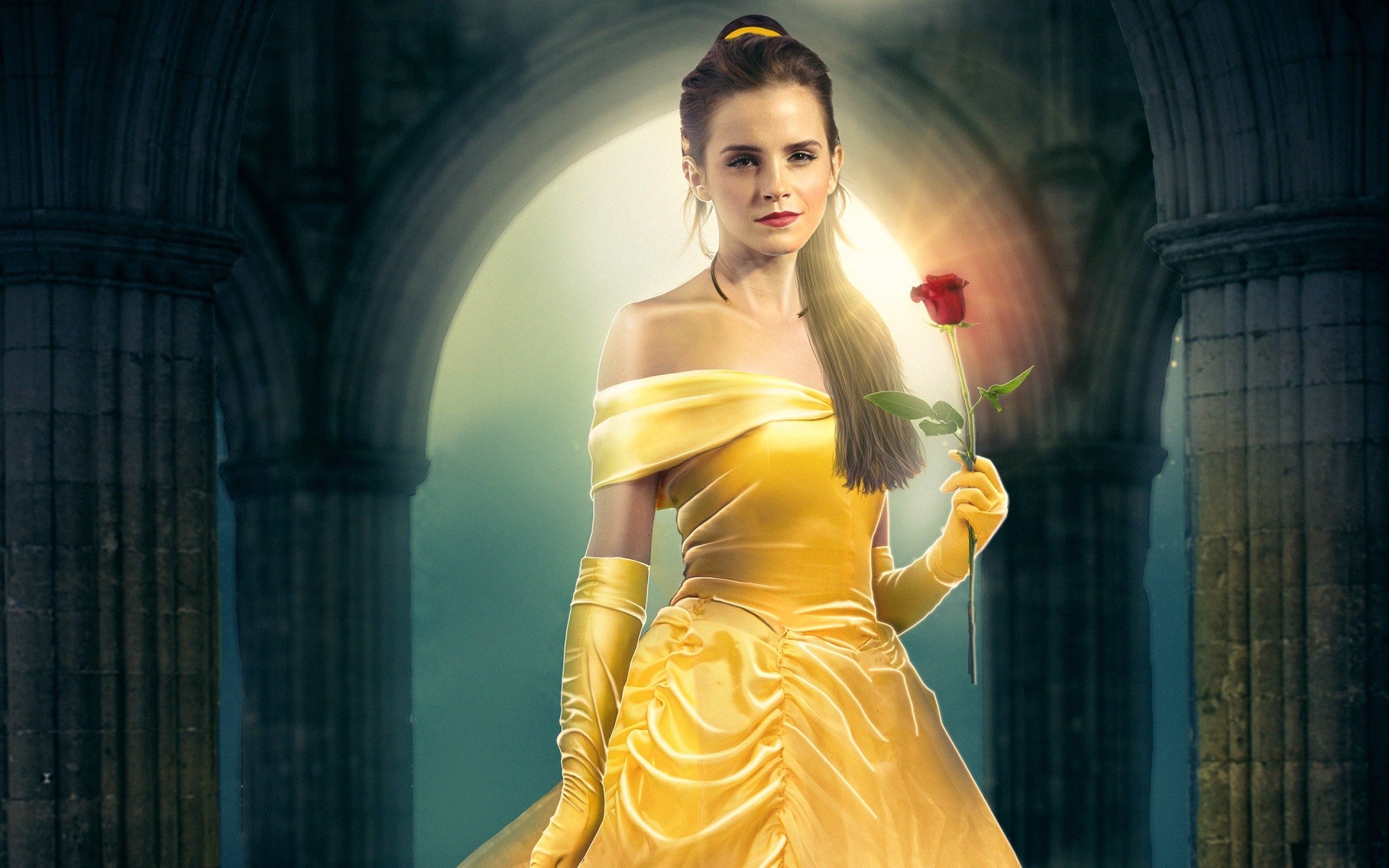 1920x1200 Emma Watson As Belle In Beauty And The Beast Holding Rose Wallpaper 11504
