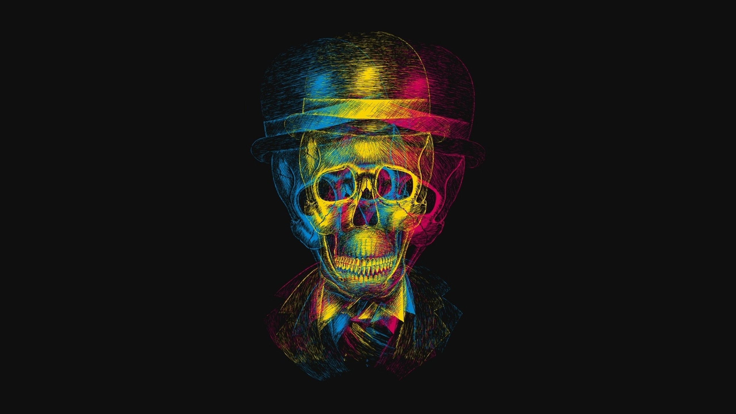 2560x1440 Preview wallpaper skull, hat, anaglyph, drawing 