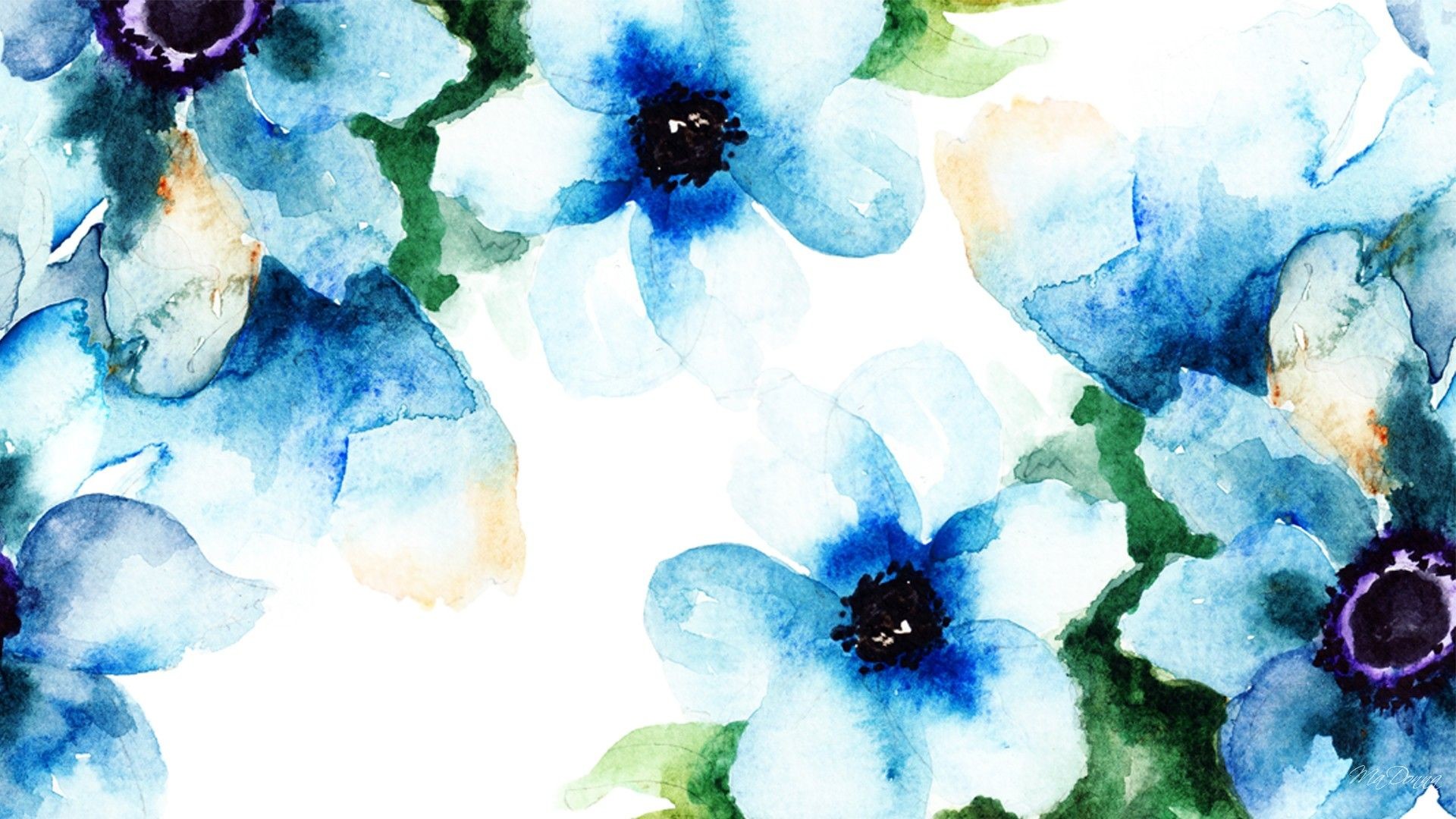 1920x1080 Watercolor Floral Blues HD Desktop Background wallpaper free