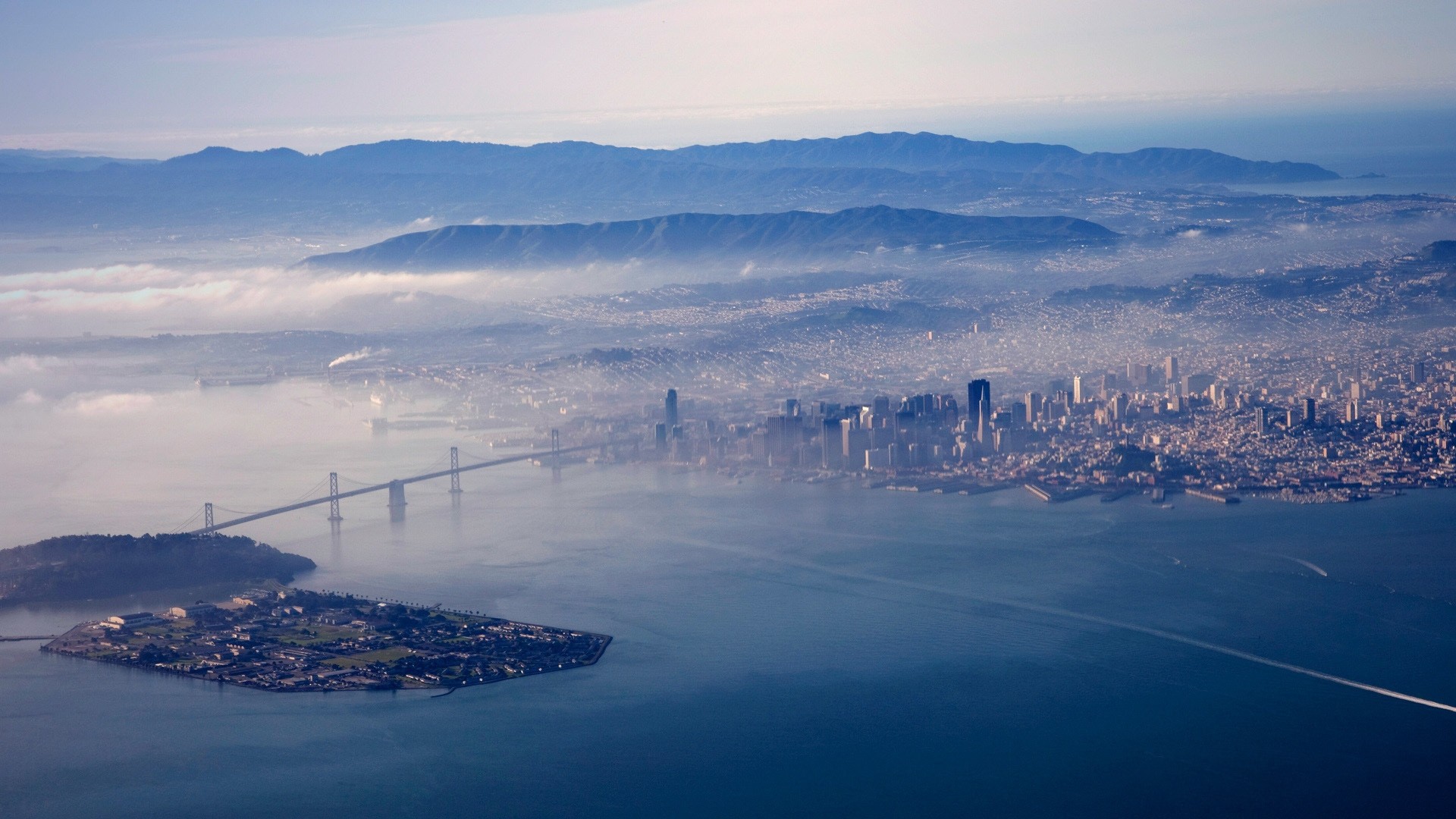 1920x1080 california city bridge bay fog []