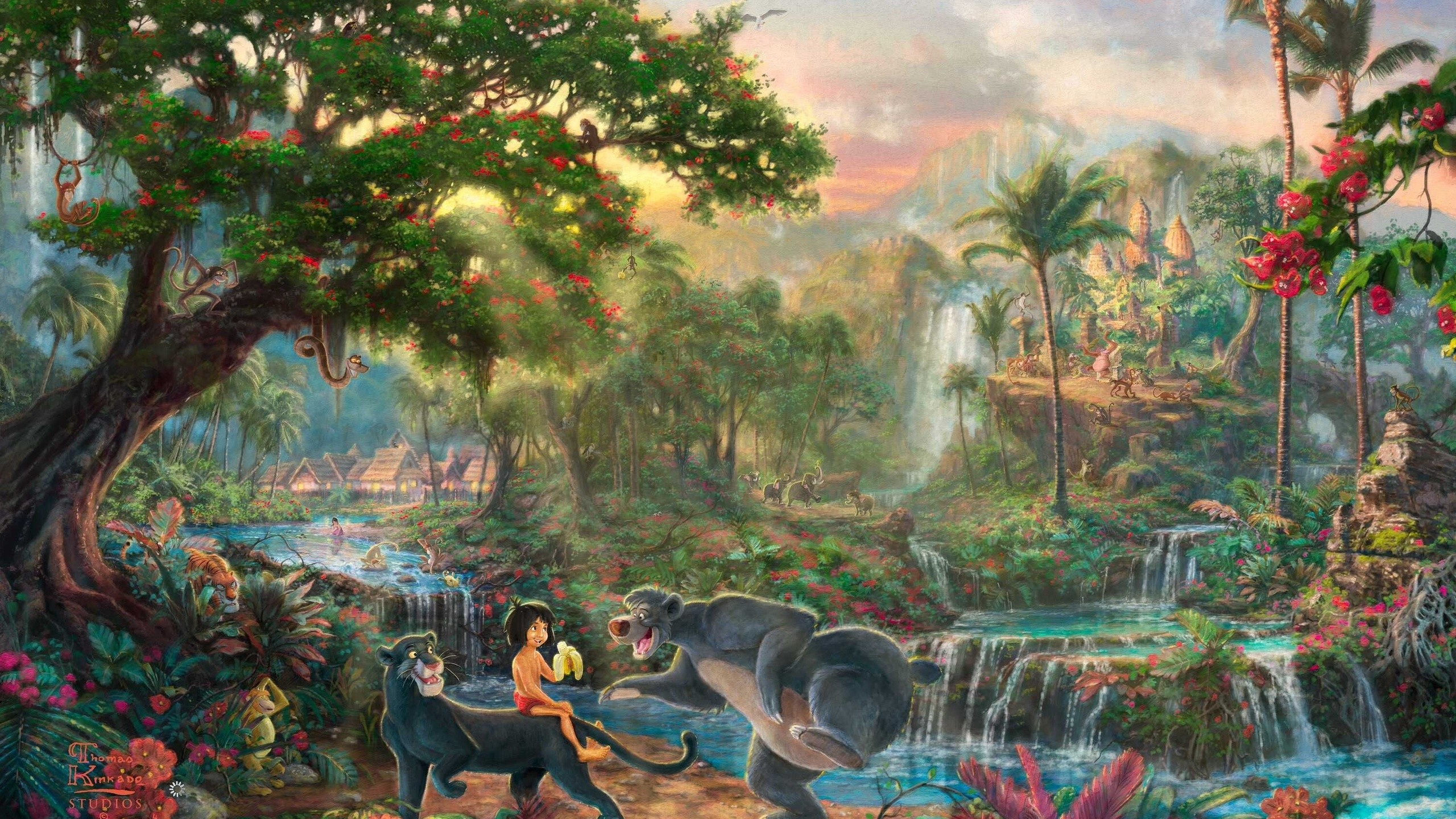 2560x1440 Thomas Kinkade, The Jungle Book, Walt Disney, Thomas Kinkade Studios,  Painting