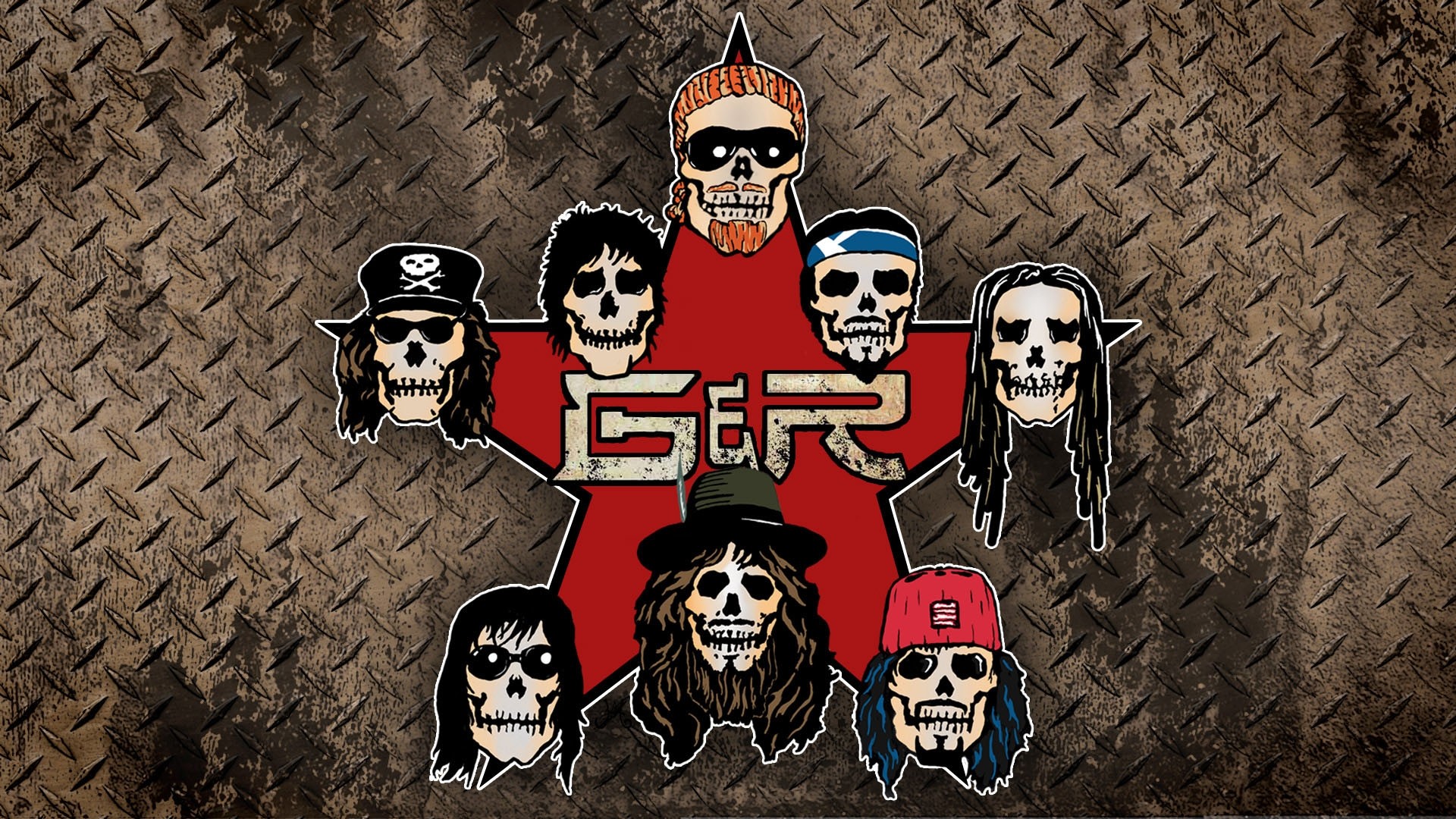 1920x1080  Wallpaper guns n roses, star, skulls, hair, background