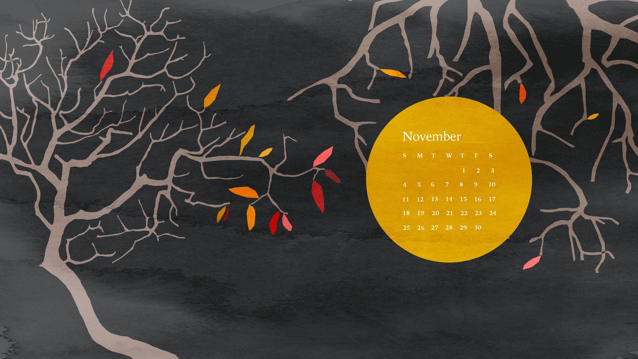 2560x1440 Beautiful November 2018 Desktop Calendar