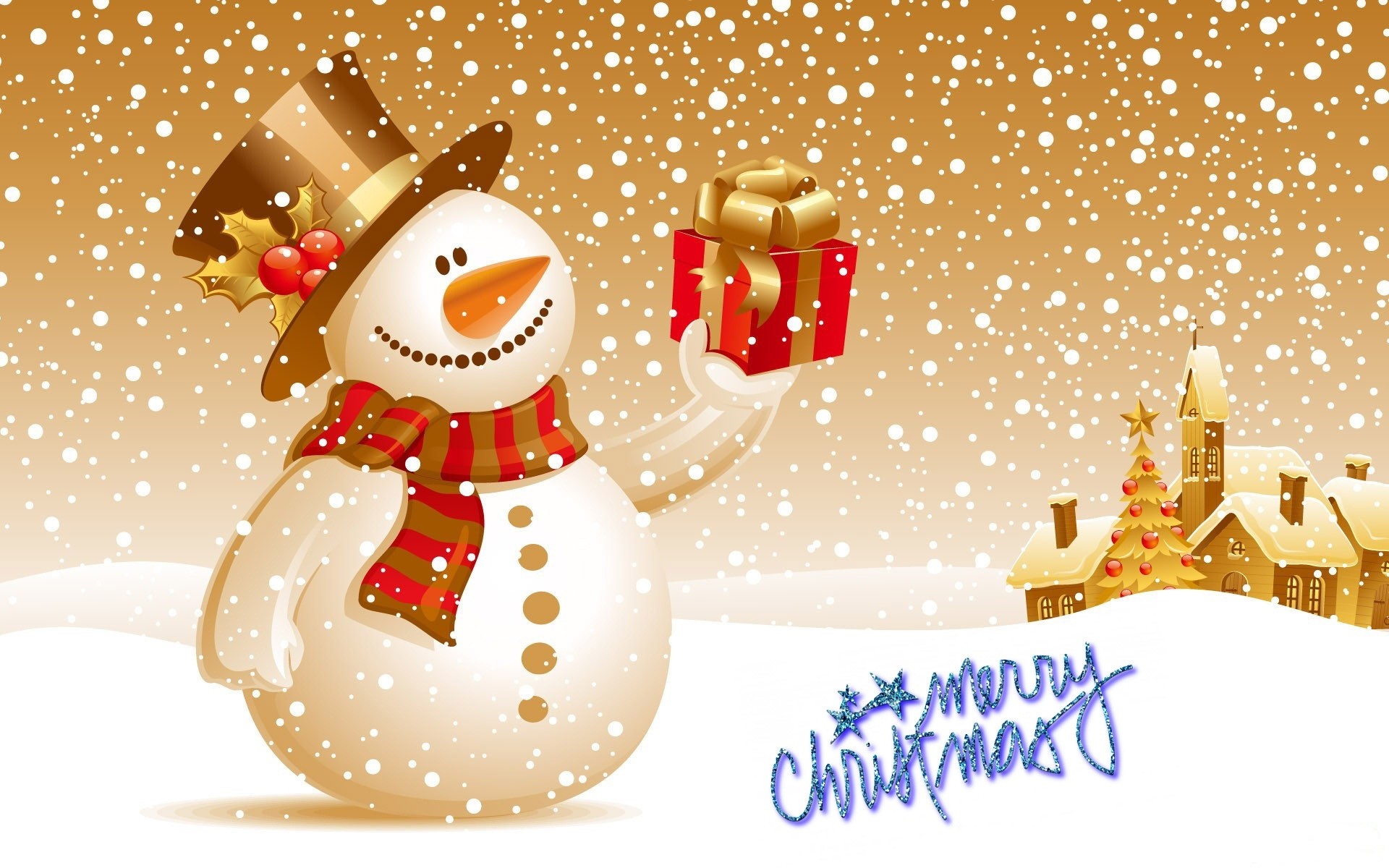 1920x1200 Merry christmas snow man backgrounds.