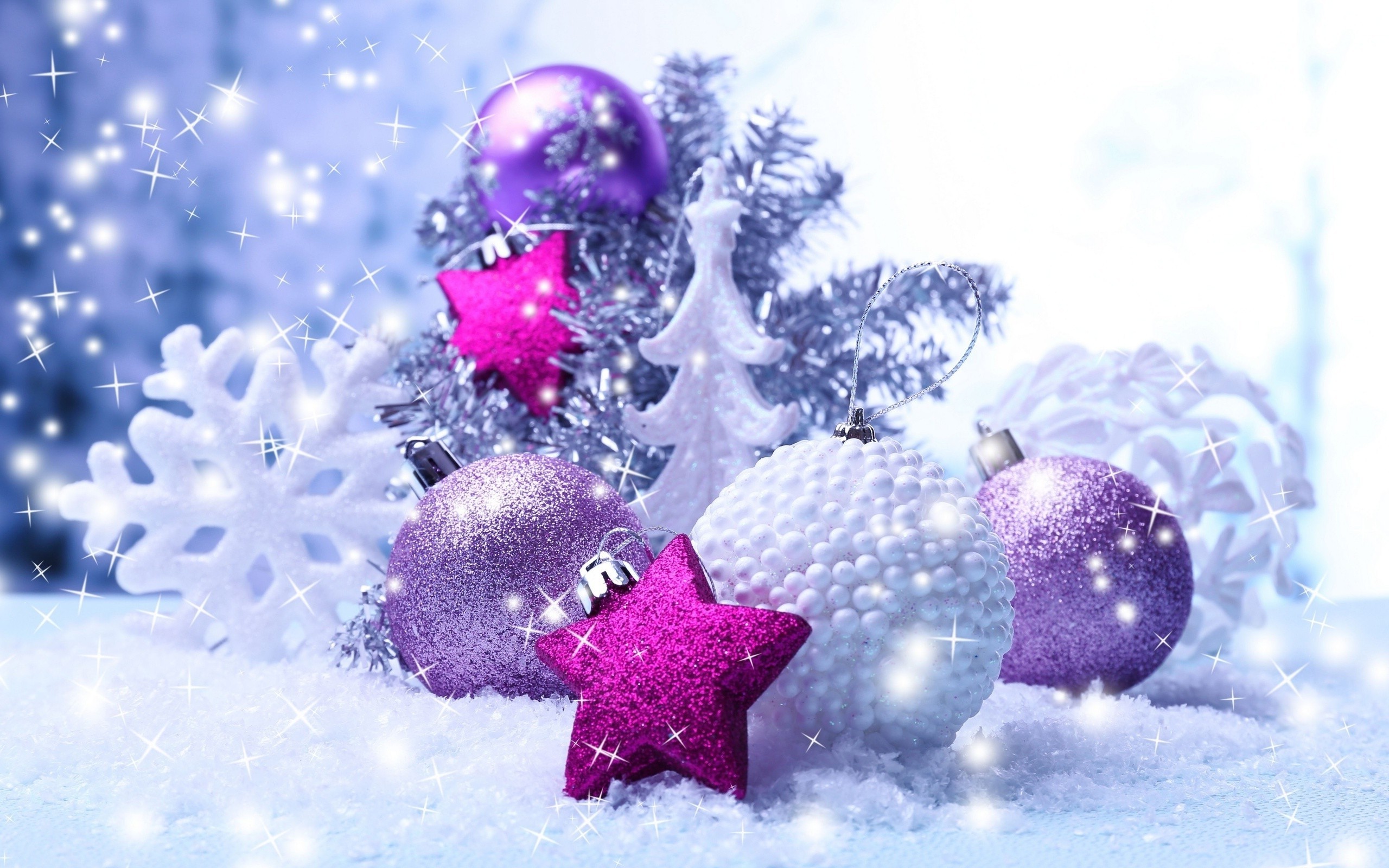2560x1600 New Year, Sparkles, Christmas Ornaments, Snowflakes, Stars Wallpapers HD /  Desktop and Mobile Backgrounds