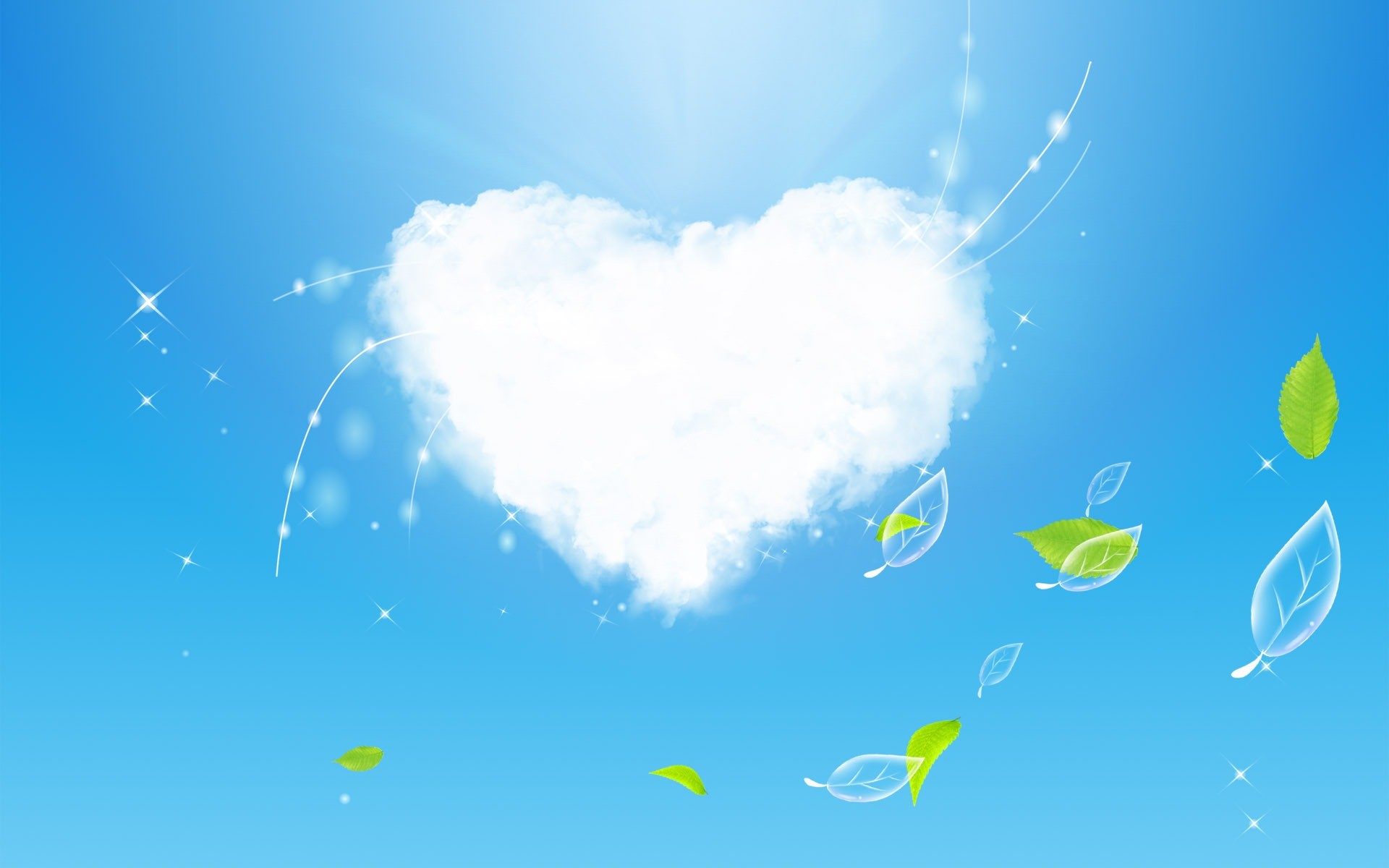 1920x1200 love art design heart shaped clound in blue sky HD wallpaper