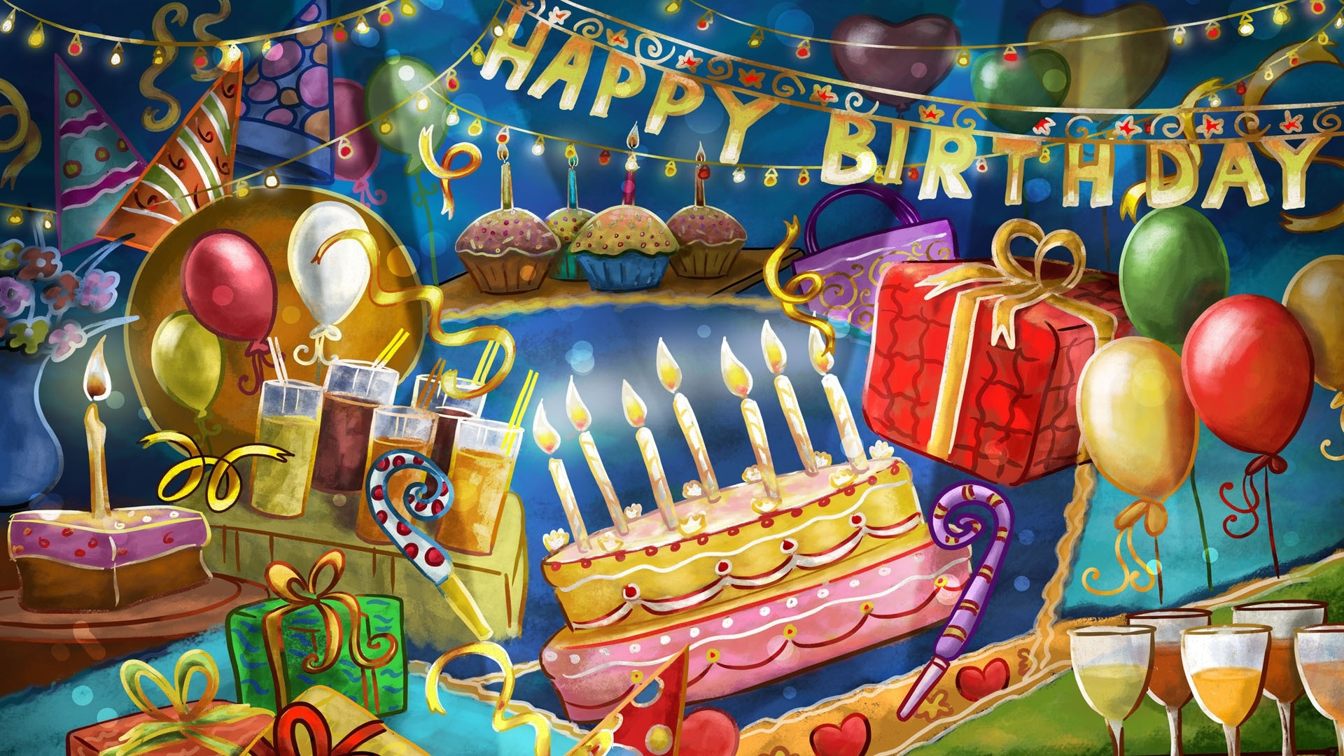 1920x1080 Preview wallpaper birthday, pie, gifts 