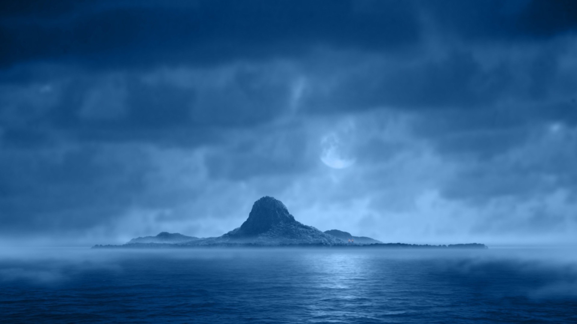 1920x1080 Island in the blue night HD Wallpaper 