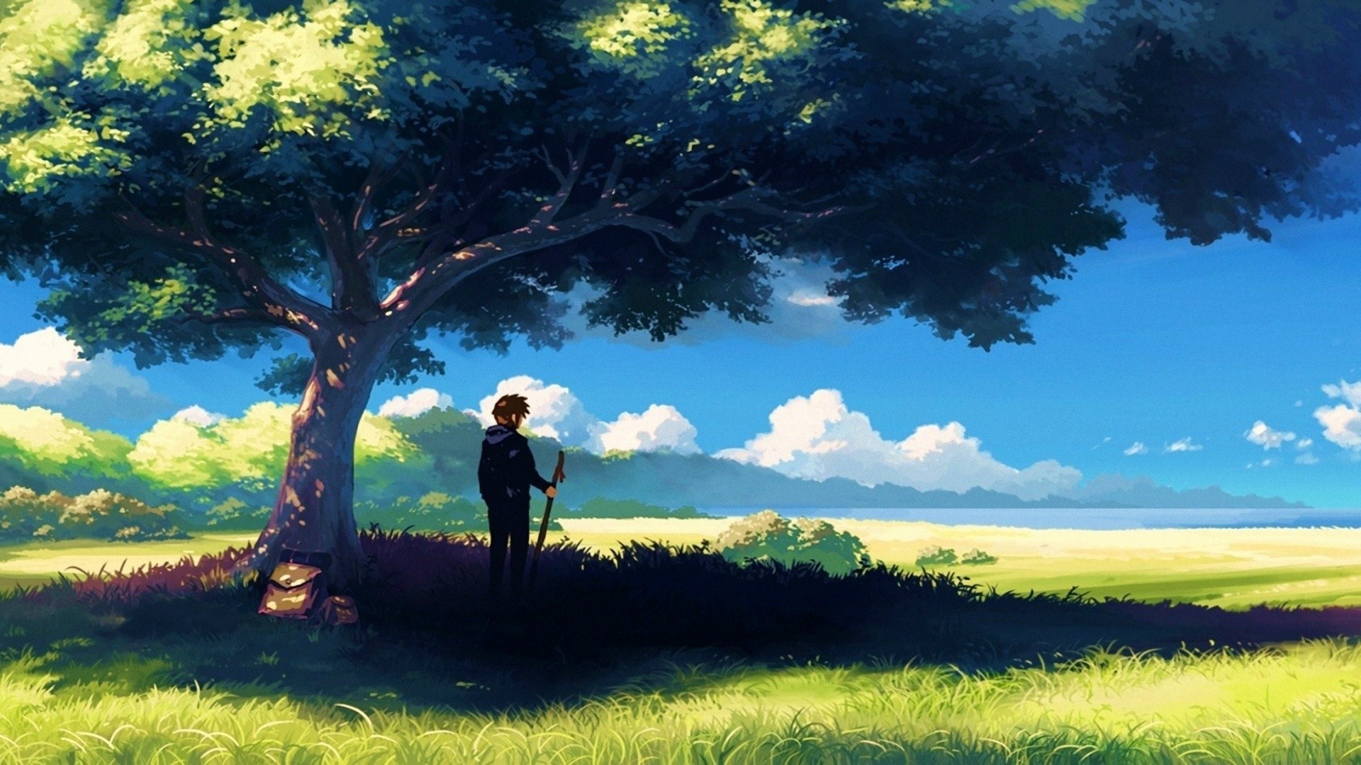 1920x1080  Anime, Scenery, Boy Under Tree, Anime Scenery Wallpapers .