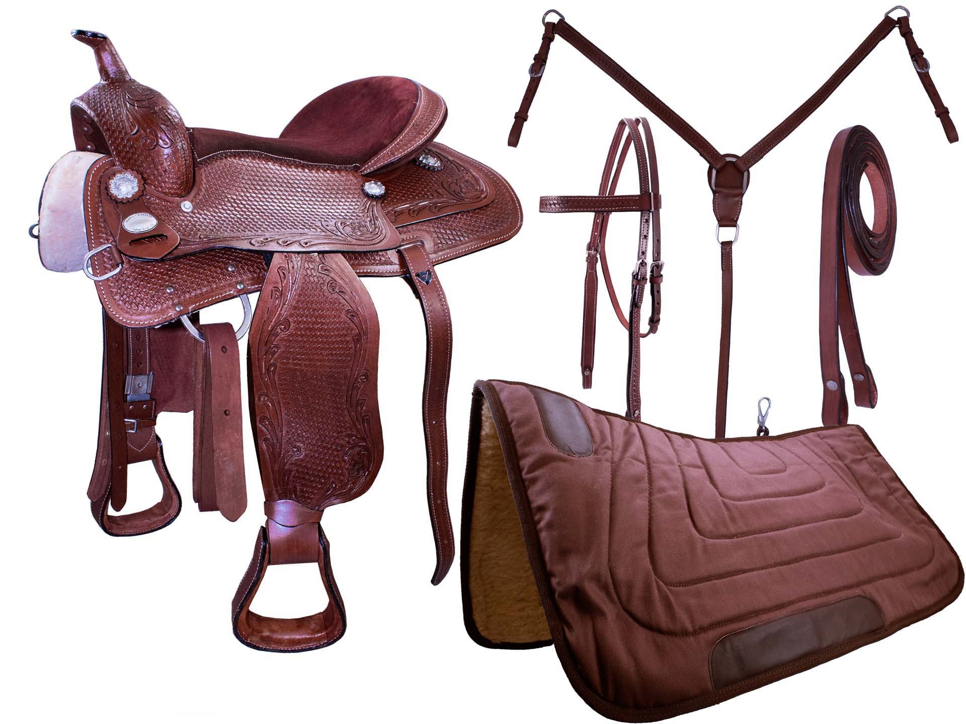 1920x1440 5 Item Basket Weave Tooled Western Leather Pleasure Saddle Set |  www.tackwholesale.com