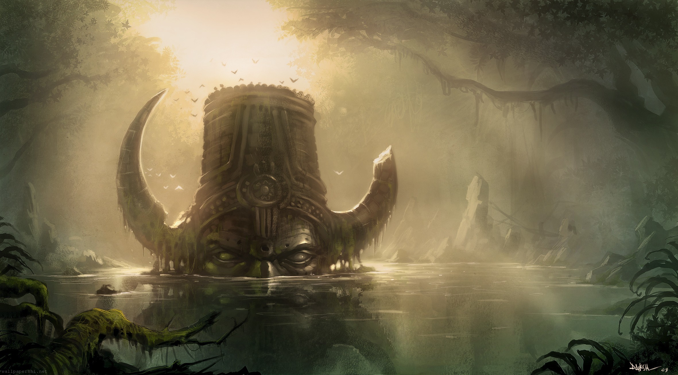 2362x1307 Fantasy Swamp | Swamp The Ruins Forest Mysticism Fantasy Desktop Wallpapers  and .