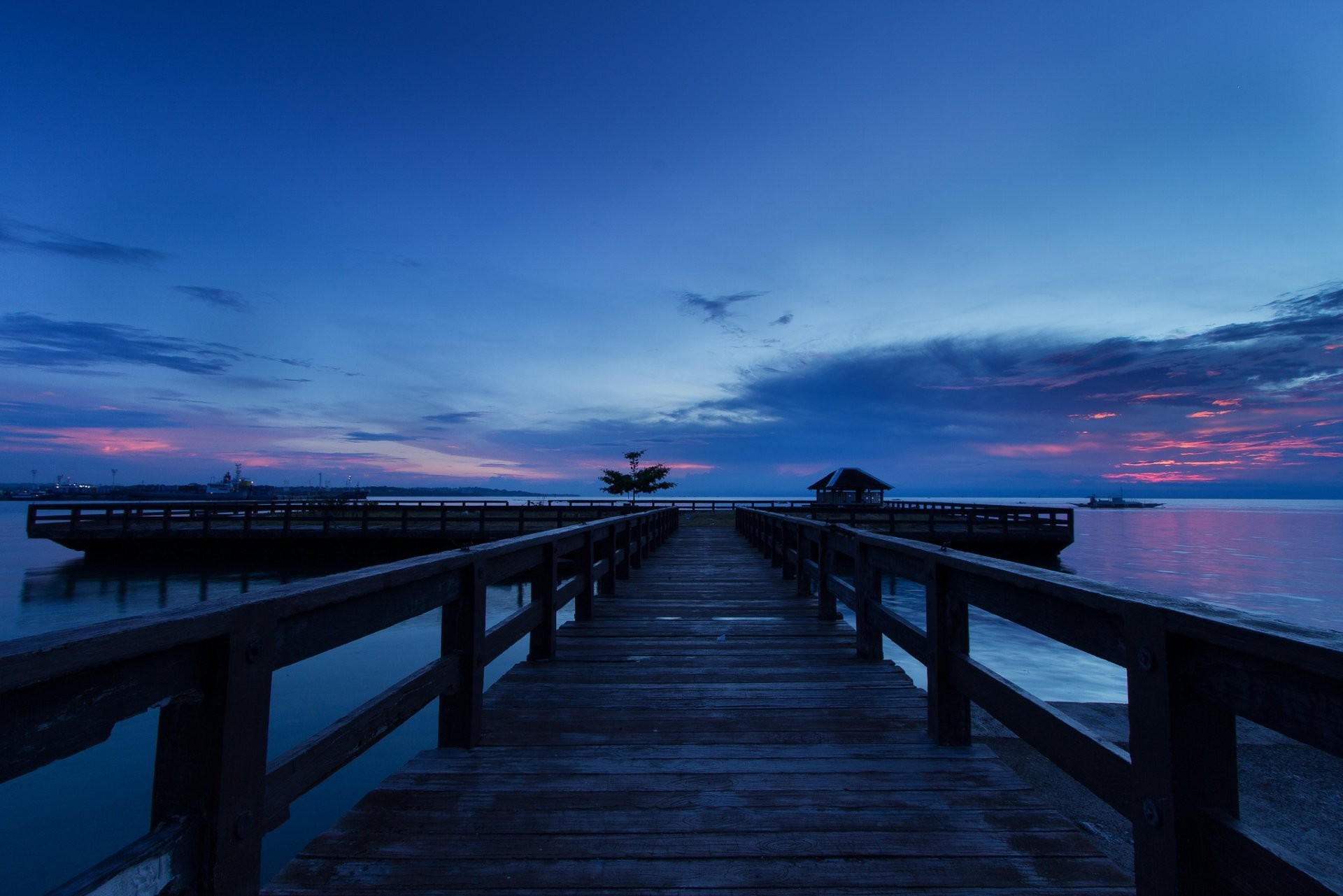 1920x1281 philippines island sea beach pier wood bridge night pink sunset sky clouds  blue