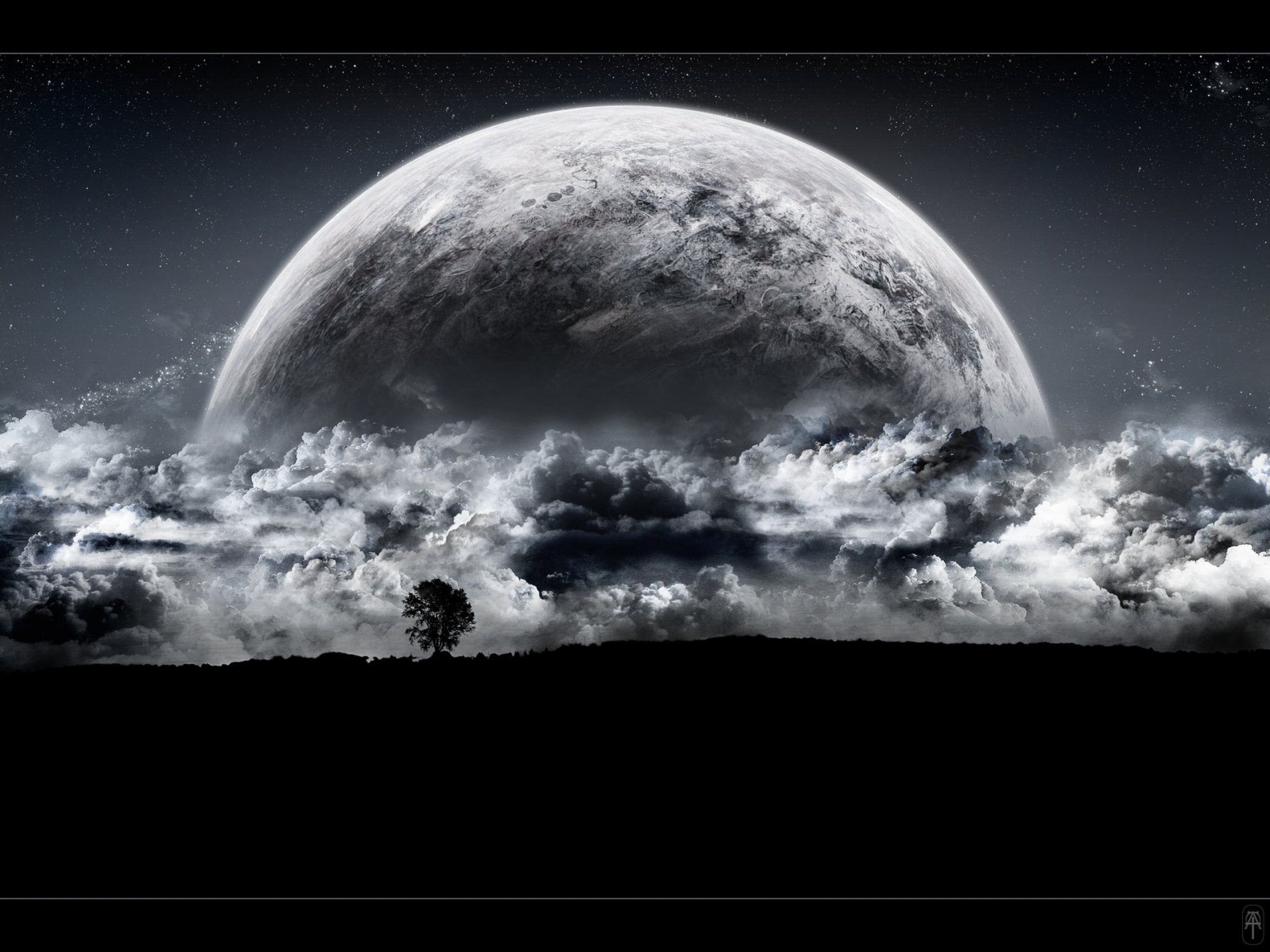 2560x1920 Beautiful Fantasy Cloudy Moon Artwork Wallpaper