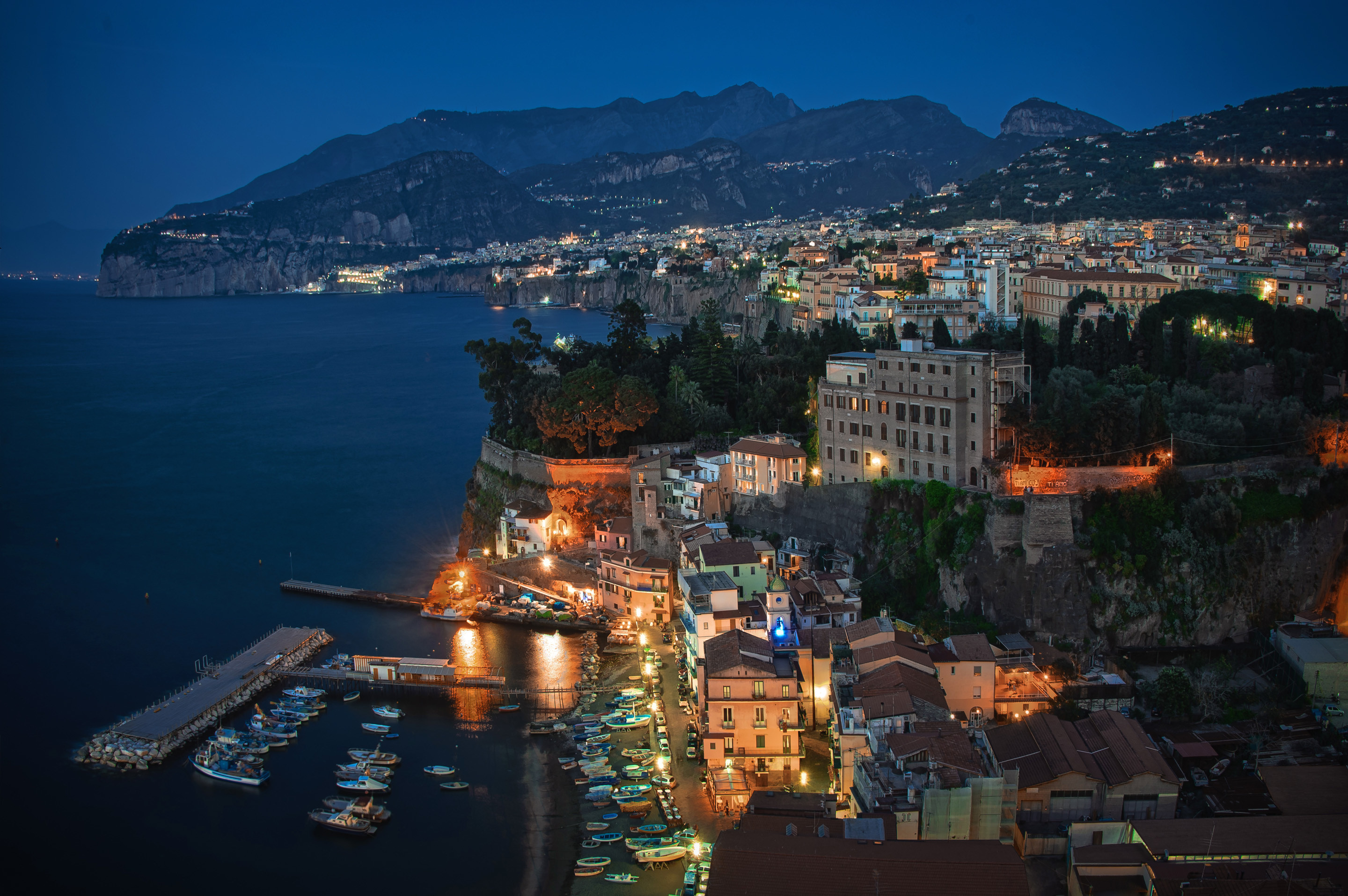 2880x1915 Wallpapers Sorrento Italy Coast From above night time Cities Houses   Night Building