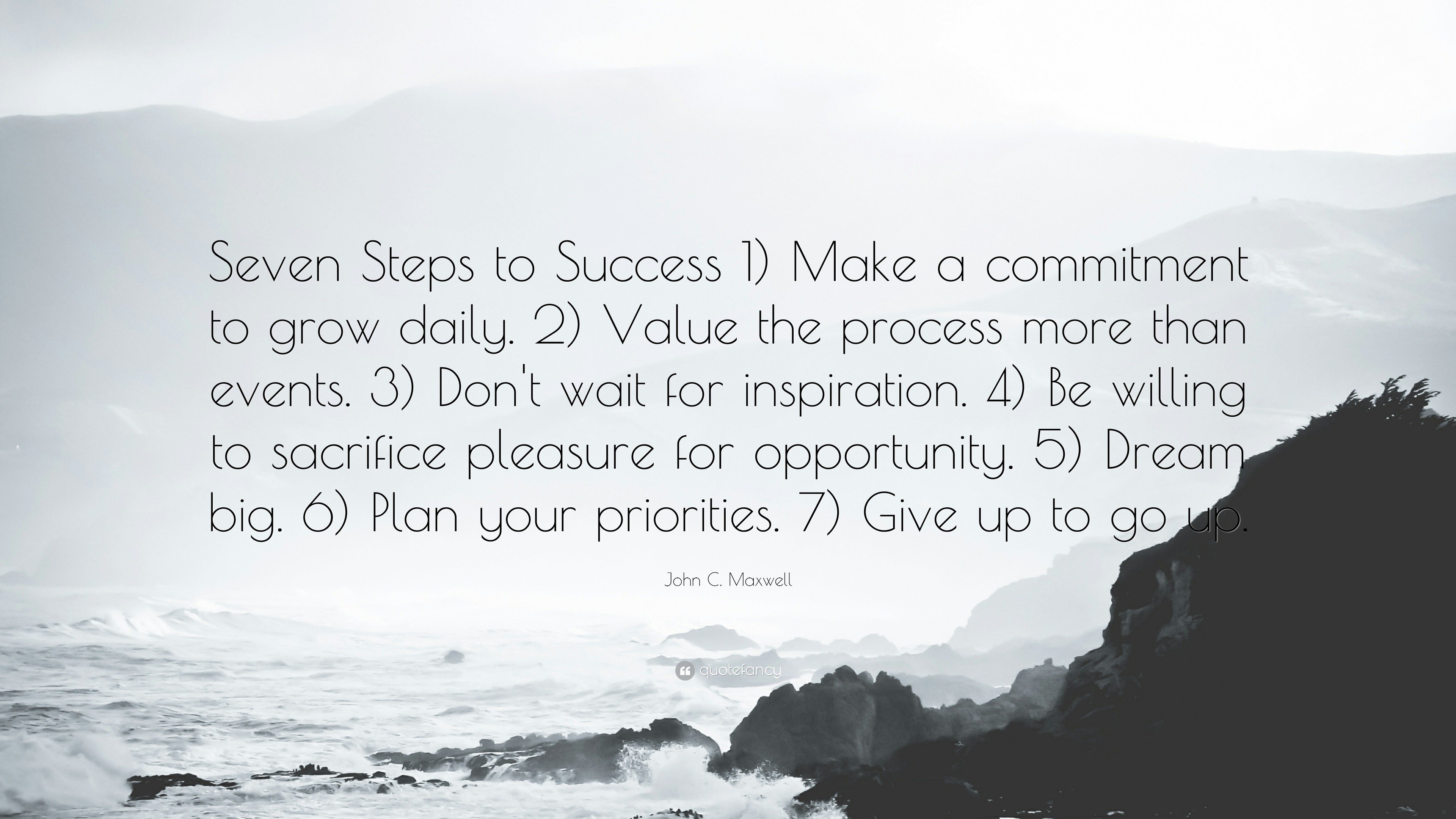 3840x2160 Success Quotes: “Seven Steps to Success 1) Make a commitment to grow daily