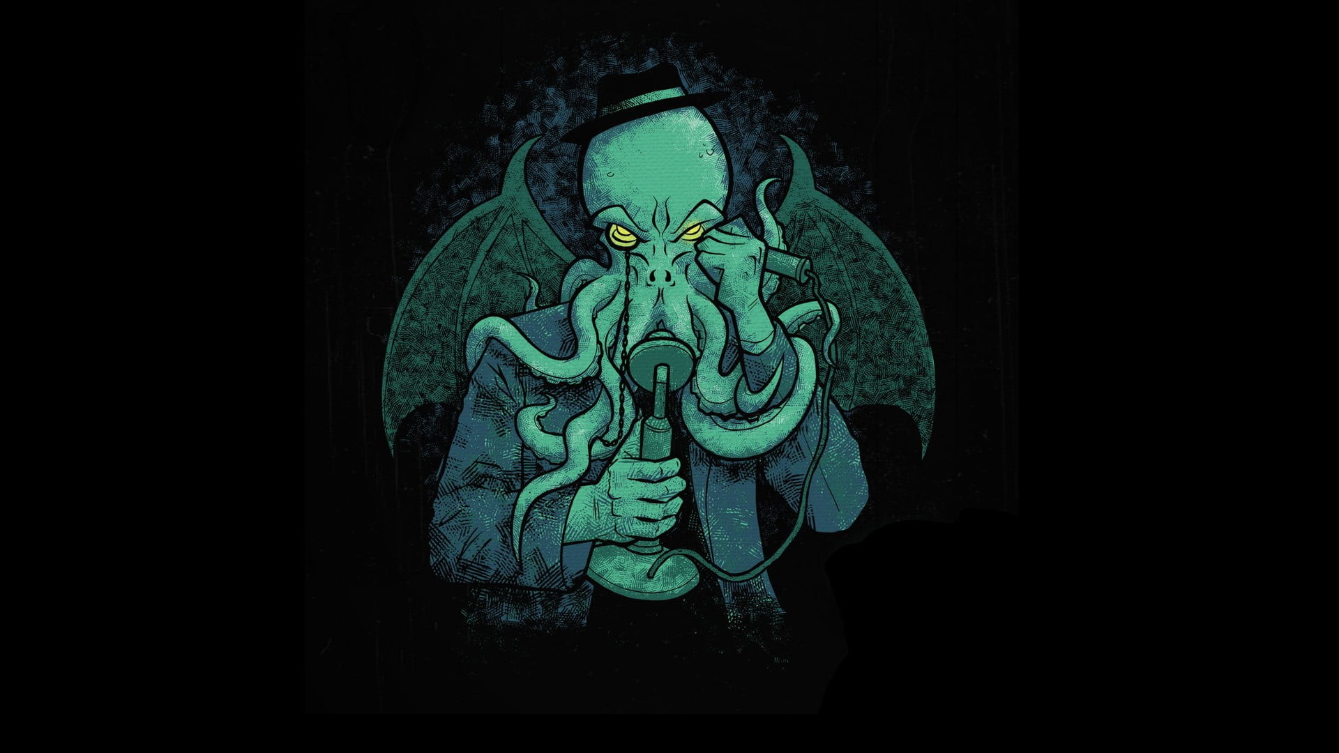 1920x1080 green octopus wearing suit digital wallpaper, Cthulhu, H. P. Lovecraft HD  wallpaper