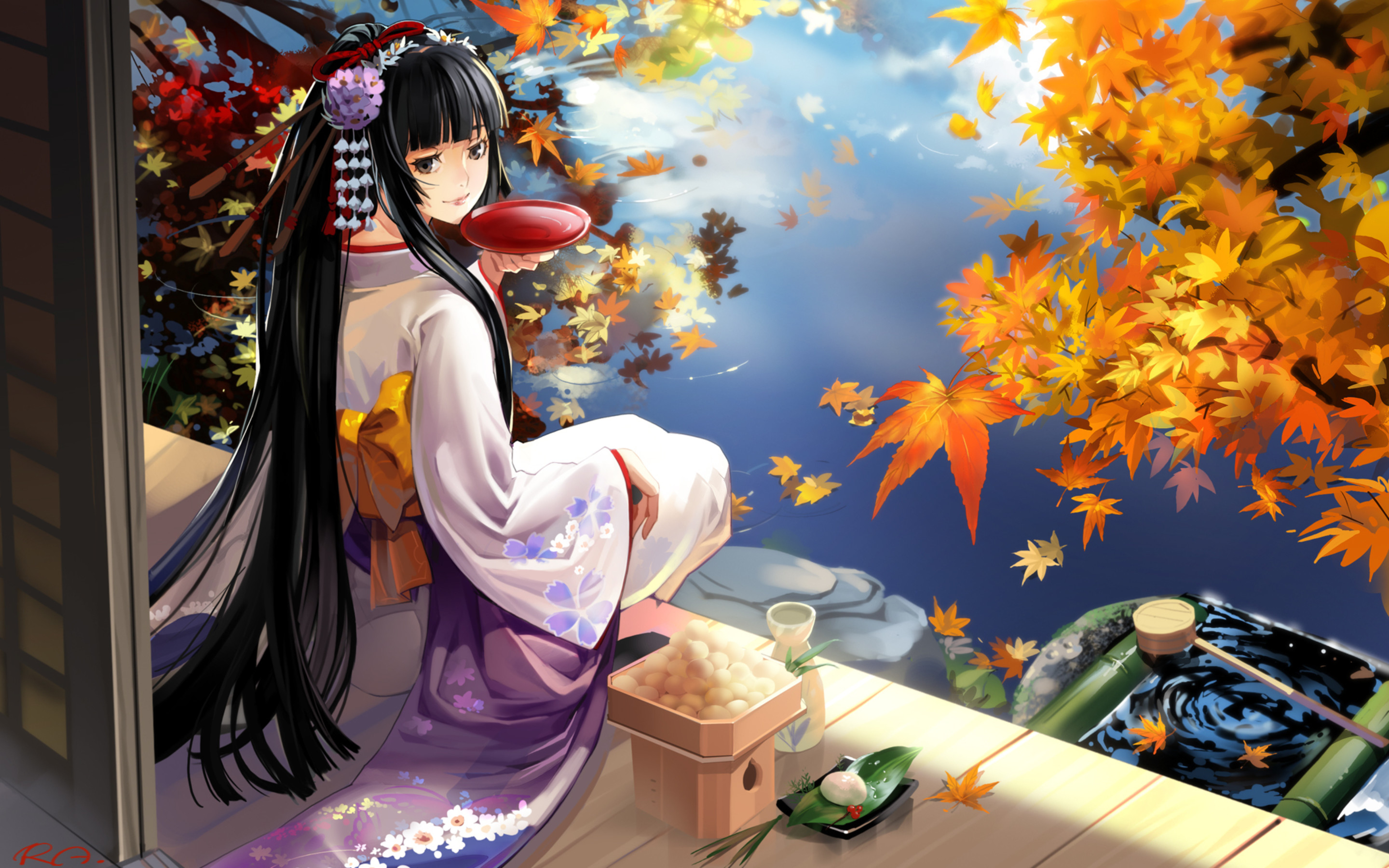 2880x1800 Japanese Anime: Geisha Girl