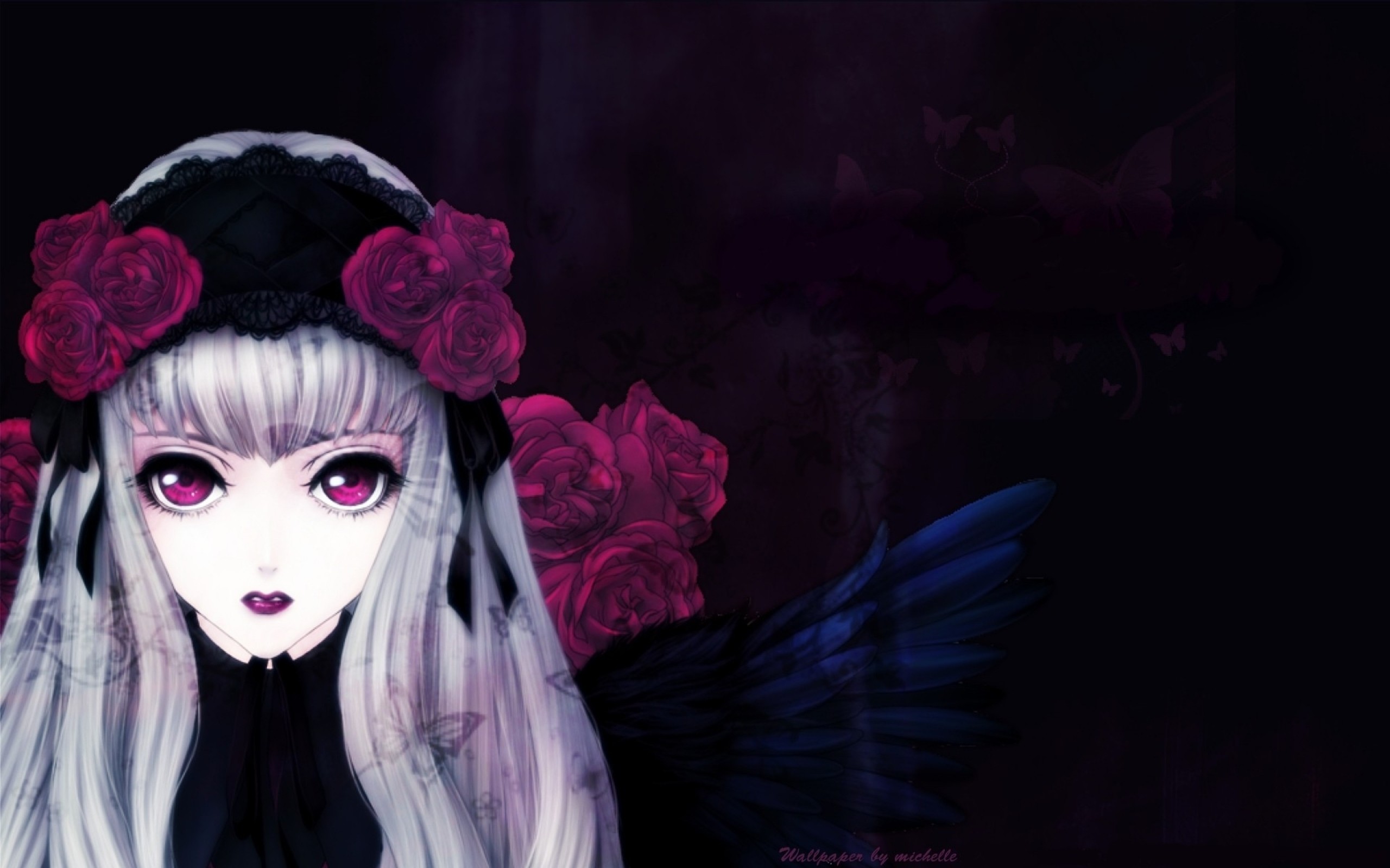 2560x1600 Anime - Rozen Maiden Flower Black Anime Gothic Girl Pink Eyes Purple  Suigintou (Rozen Maiden