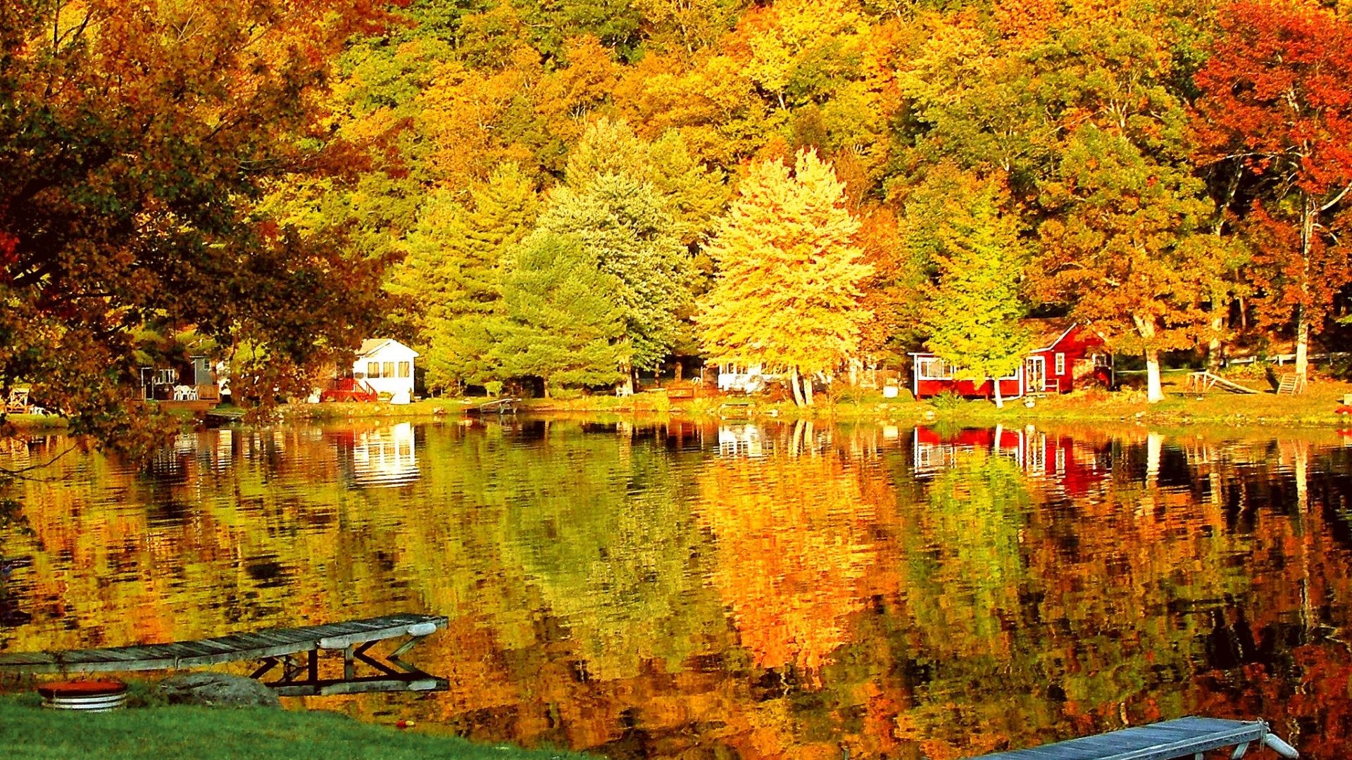 1920x1080 Fall Tag - Colors Lakeshore Shine Beautiful Fall Vermont Shore River Nice  Sunny Riverbank Trees Lovely