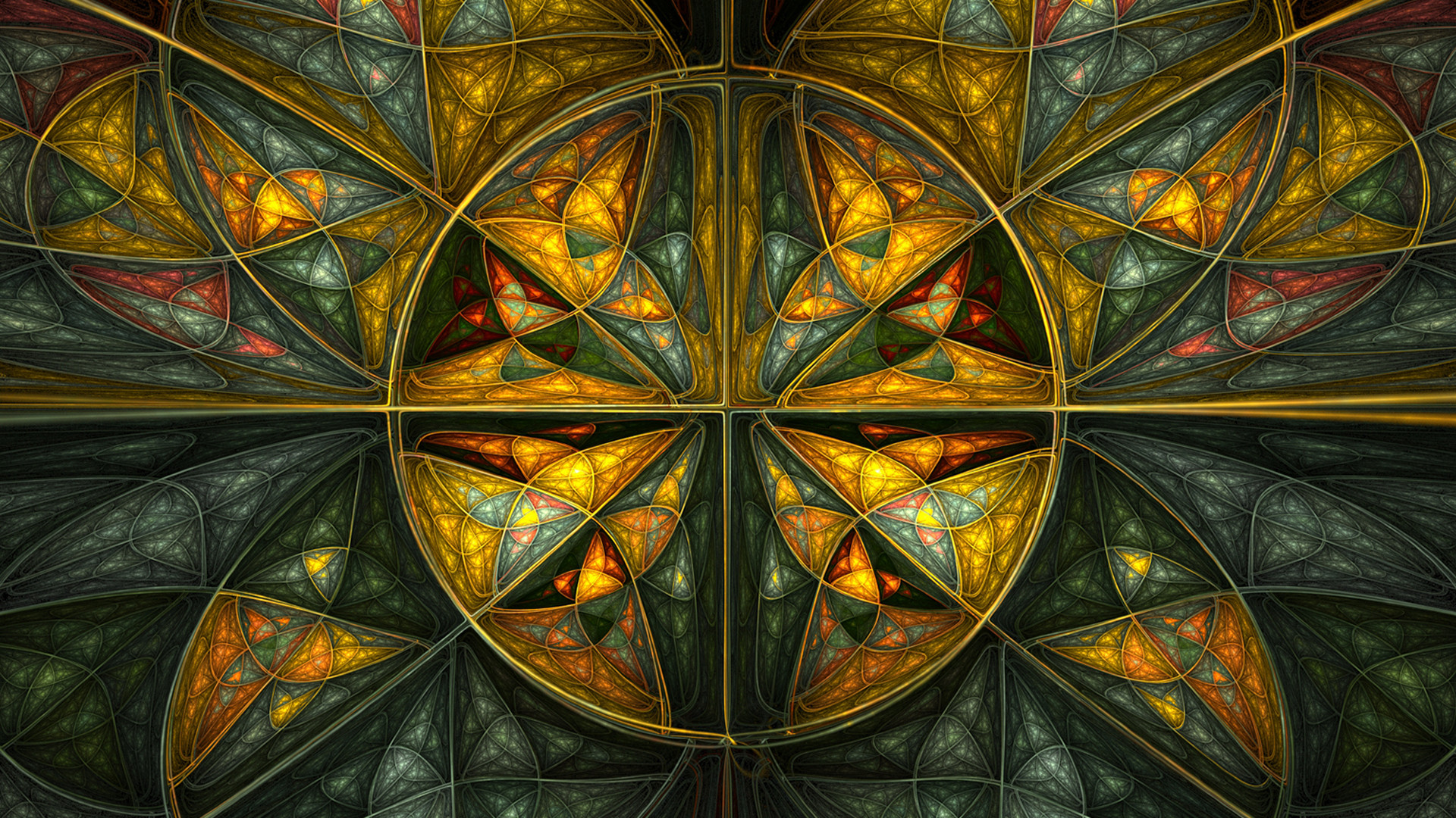1920x1080 Abstract - Fractal Glass Stained Glass Gold Green Red Wallpaper