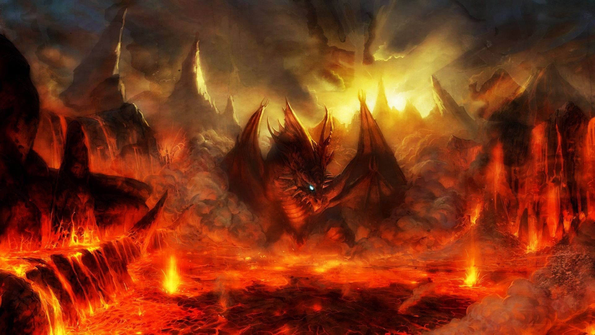1920x1080 hell's images | Free Wallpapers - Dragon in the flame of hell   wallpaper