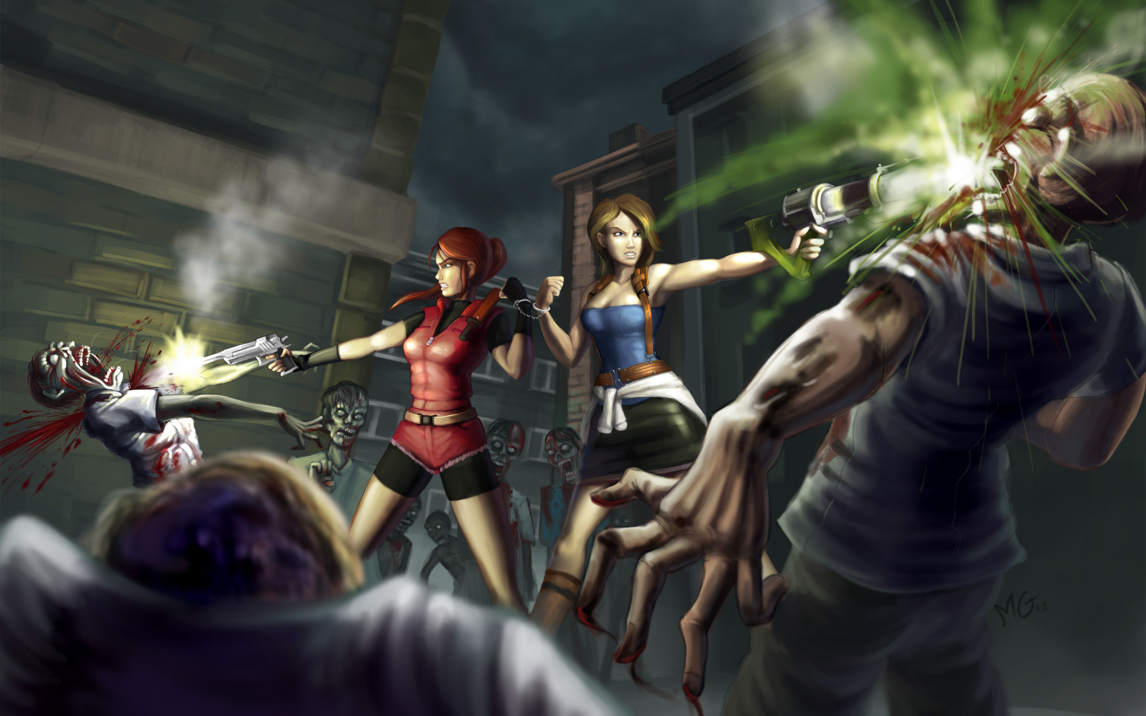 2315x1447 Resident Evil 6 Claire Redfield Jill Valentine blood zombie dark wallpaper  |  | 133490 | WallpaperUP