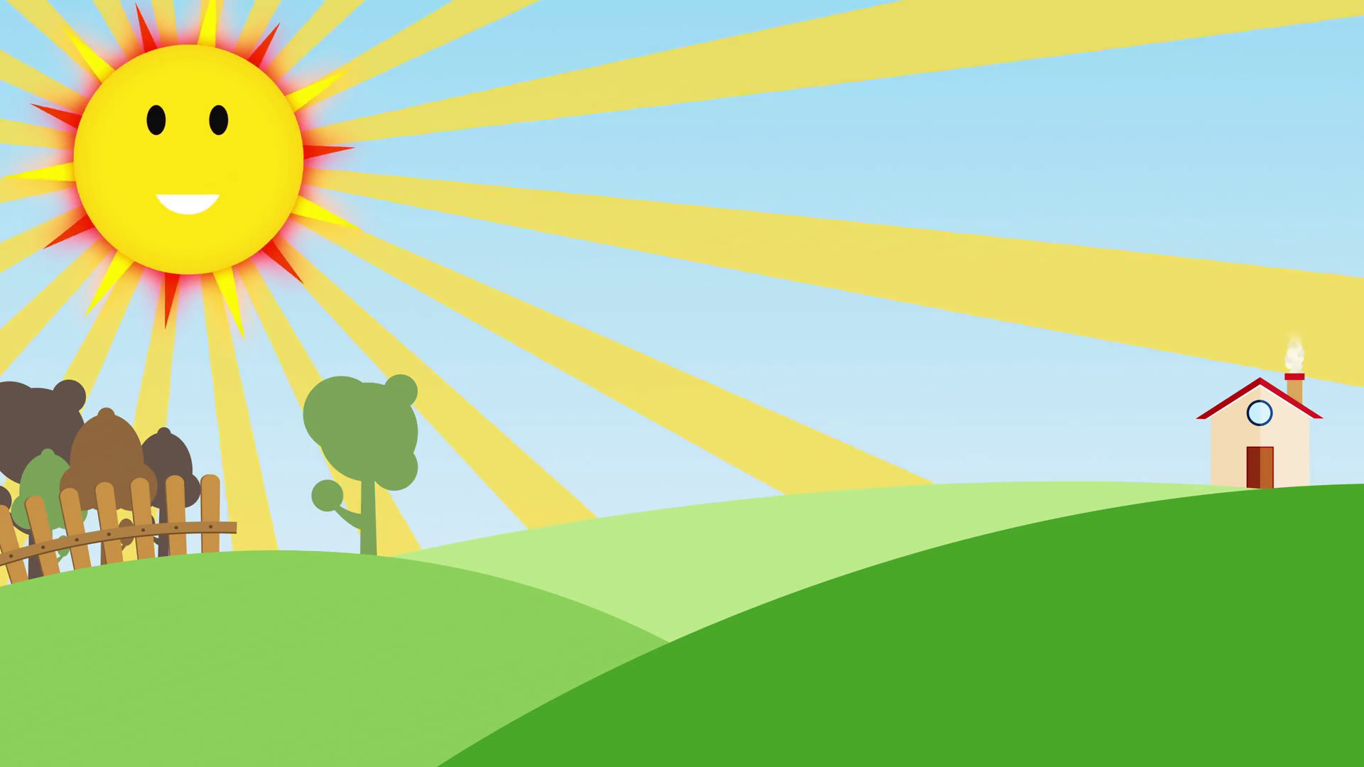 1920x1080 Nature Background For Kids With Smiling Sun seamless loop. Nice cartoon  animation of colorful farm
