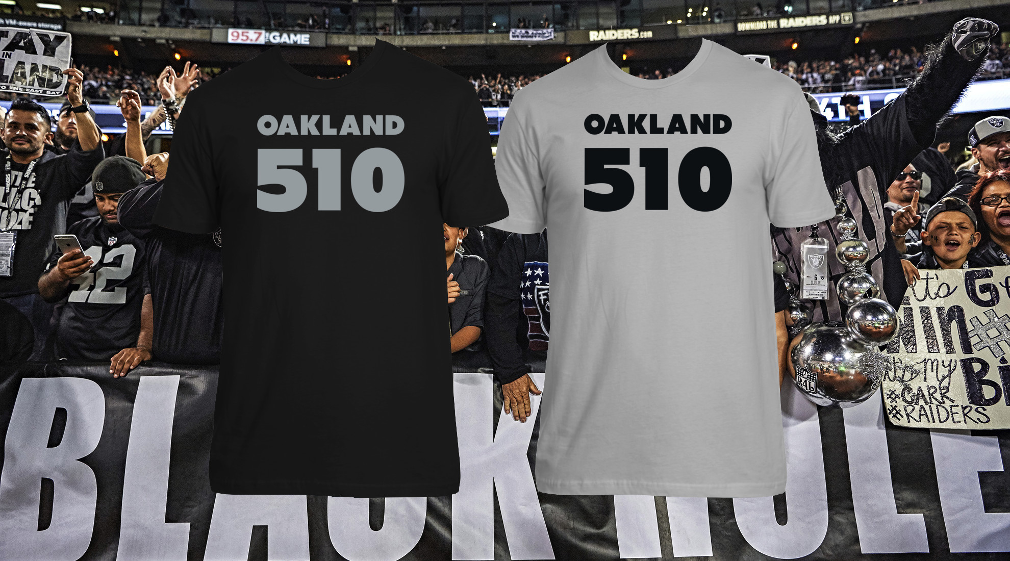 1980x1100 Oakland Raiders 510 Area Code Shirt | Vintage Raiders T-Shirt | Oakland  Raiders Silver & Black NFL East Bay Black Hole Tee