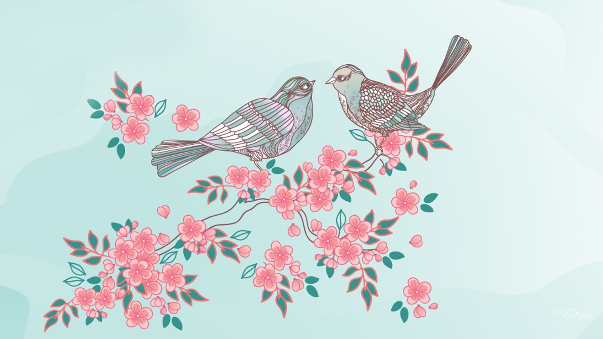 1920x1080 #448877 Color - Sakura Tree Sensation Birds Blossoms Spring Summer Pastel  Flowers Flower Blooming Hd