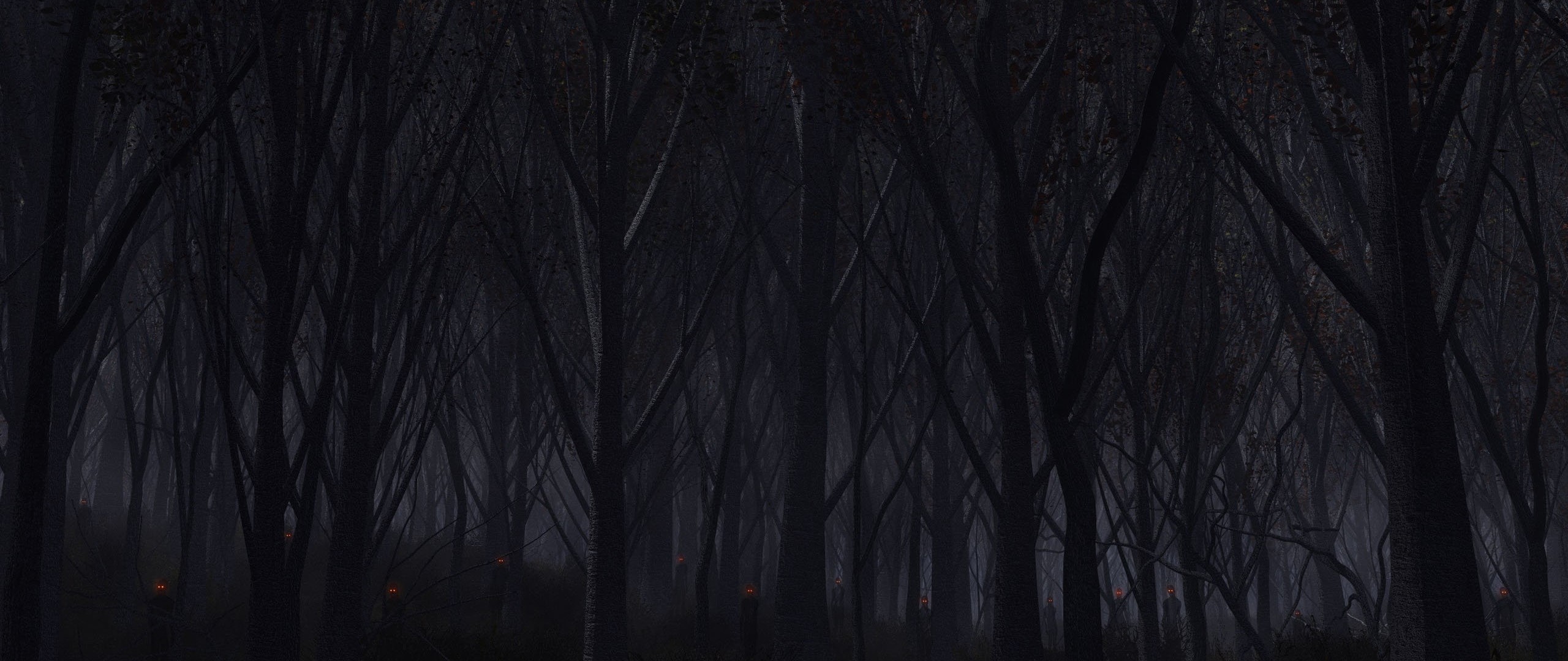 2560x1080 Preview wallpaper forest, trees, background, dark 