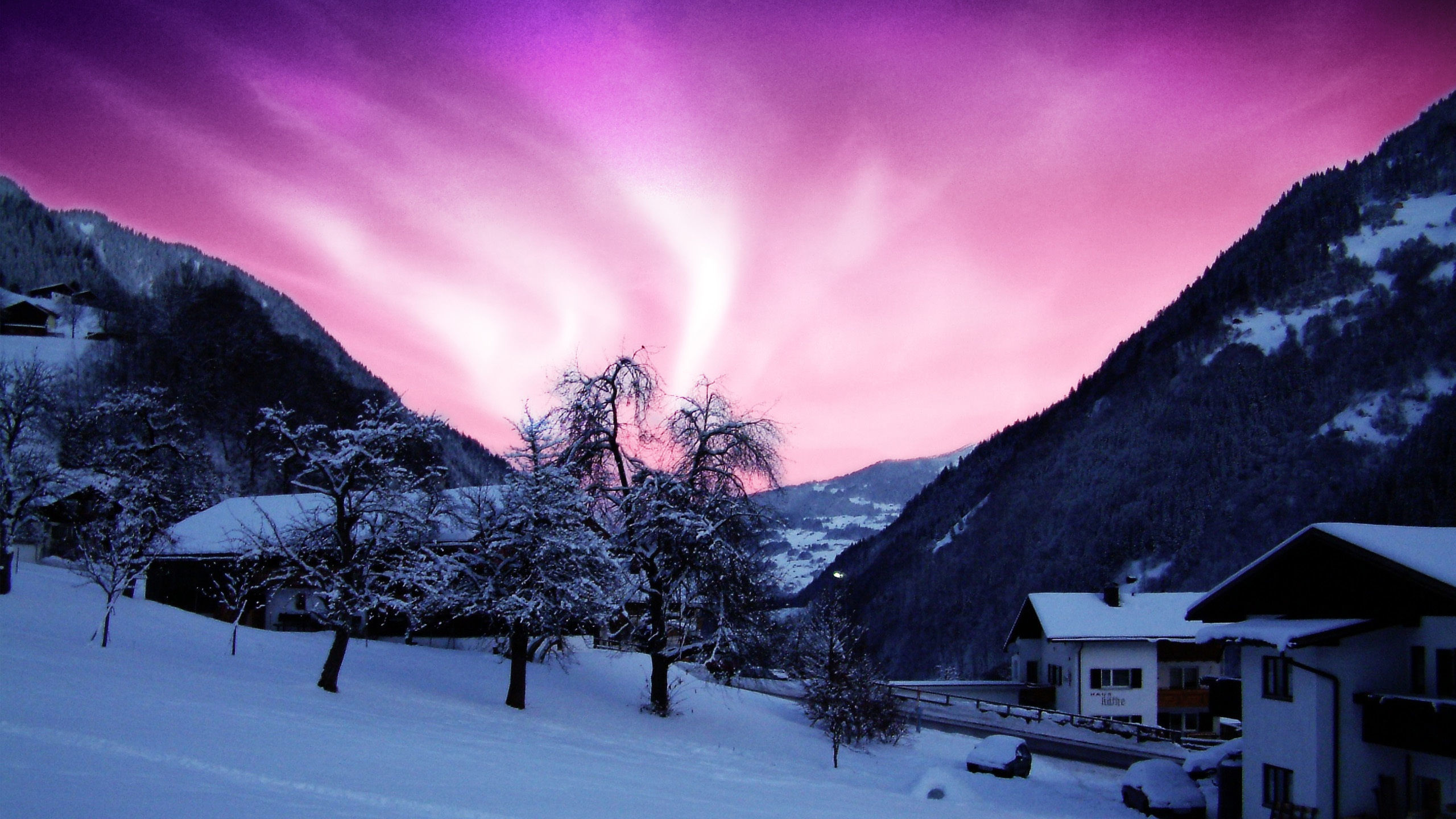 2560x1440 Earth - Aurora Borealis Light Night Sky Colors Landscape Mountain Tree  Wallpaper