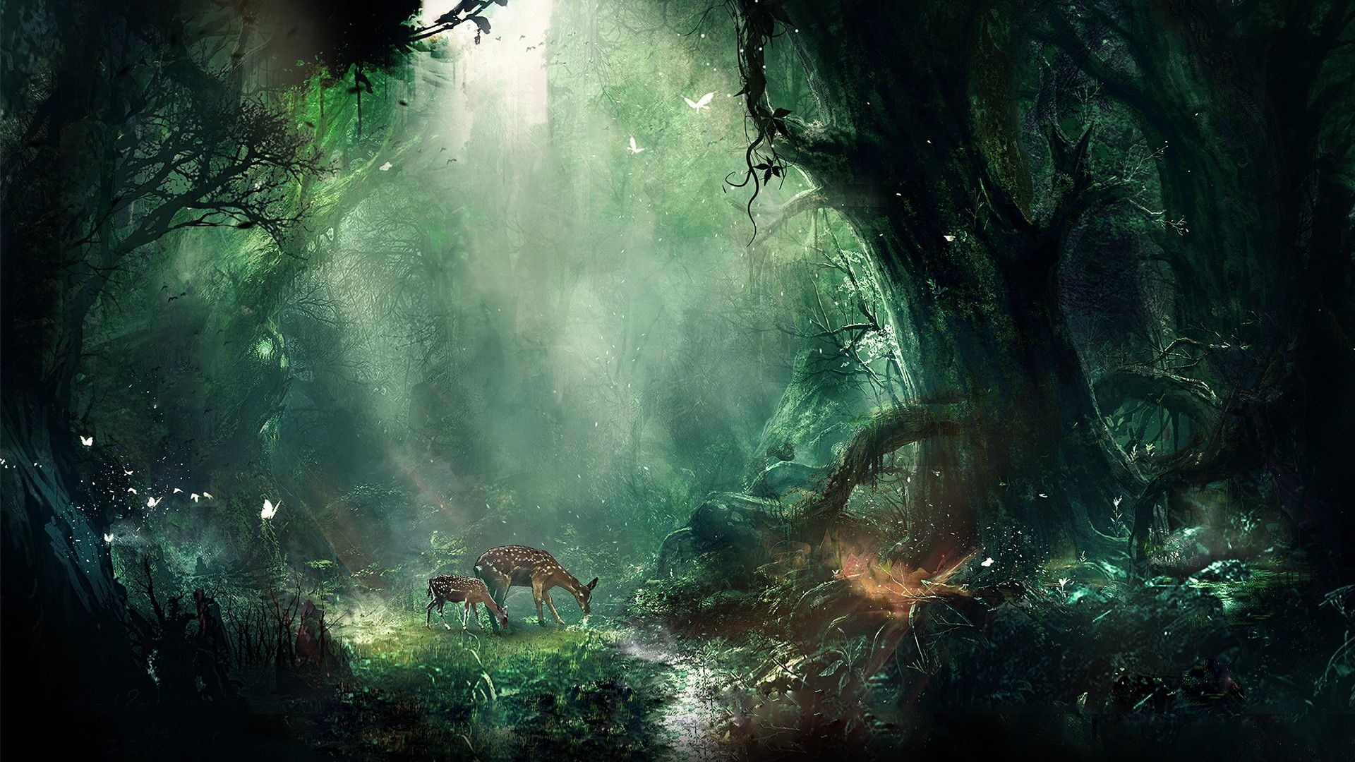1920x1080 fantasy enchanted forest deer wallpaper 