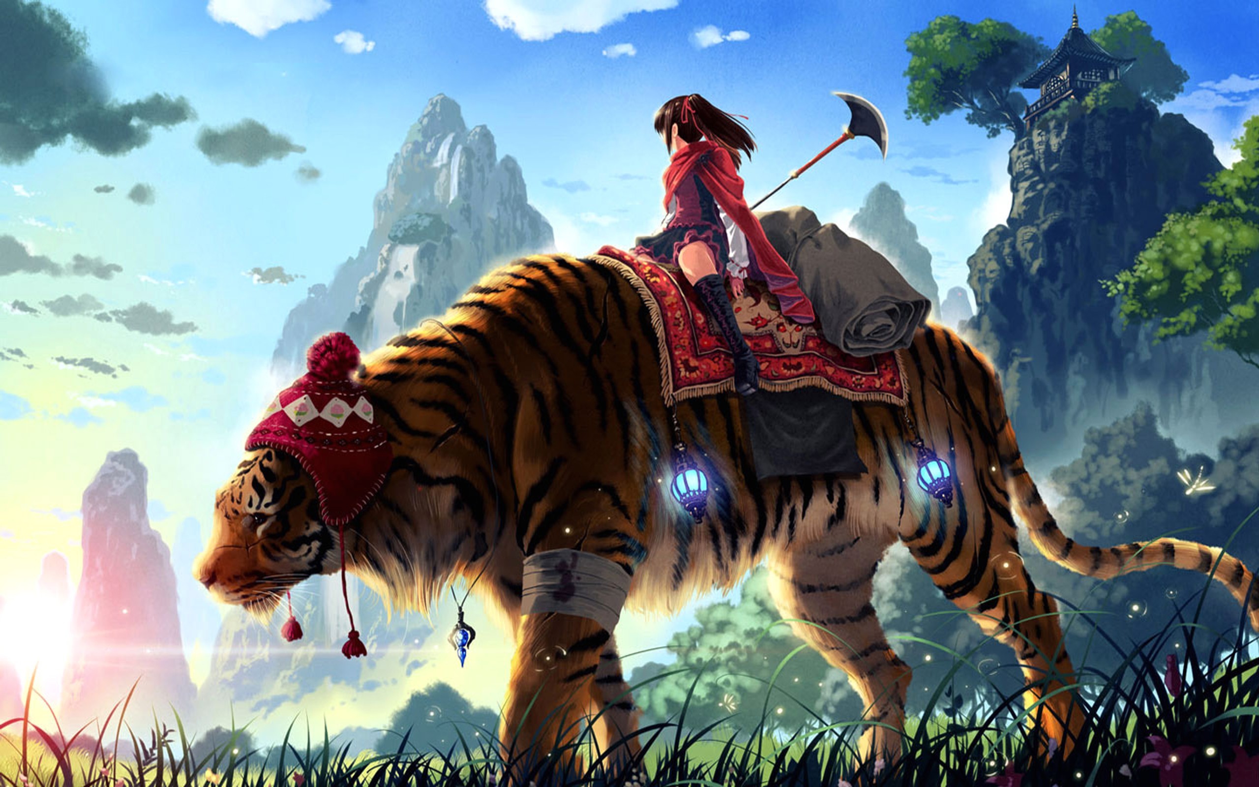 2560x1600 Tigers Wallpaper Fanart Wallpaper from Tigers. Art wallpaper of a girl on a  tiger going through the land.