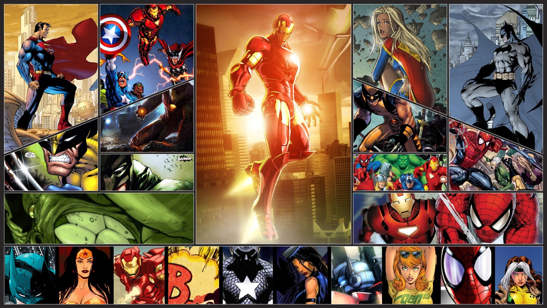 1920x1080 Batman Iron Man DC Comics comics Thor Spider-man Captain America Superman  Wolverine Sans Marvel