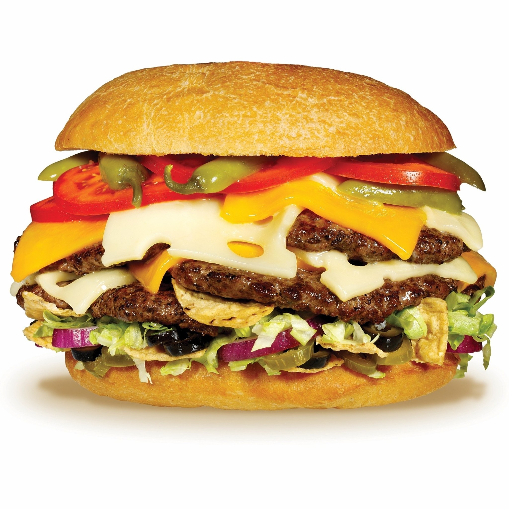 2048x2048 Preview wallpaper hamburger, layers, delicious, meat, bun 
