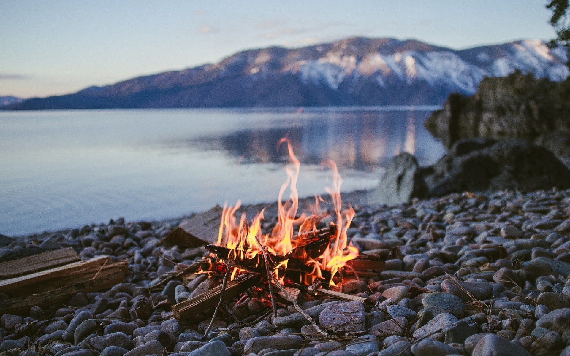 1920x1200 fire, Campfire, Lake, Stones, Stone, Depth Of Field, Nature, Water Wallpapers  HD / Desktop and Mobile Backgrounds
