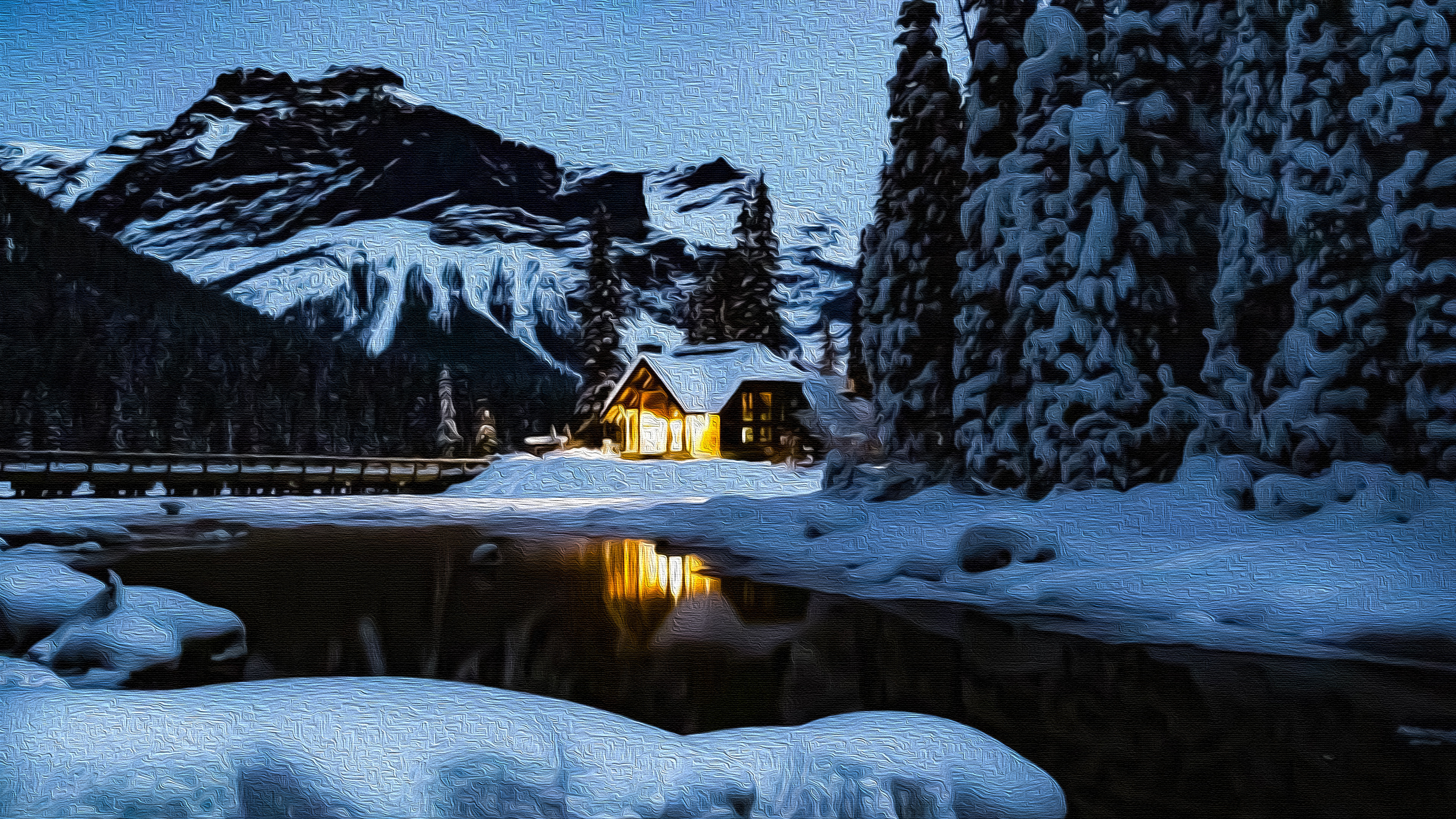 3840x2160 Winter Cabin - Oil on Canvas