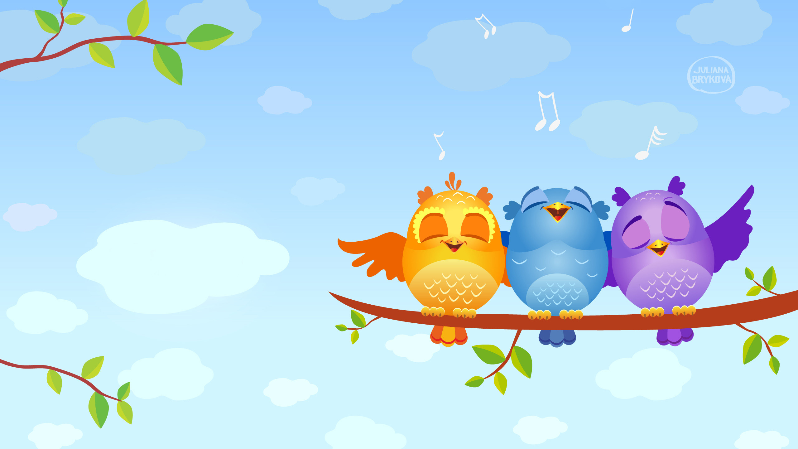 2560x1440 Cute Cartoon Birds Singing #6994242