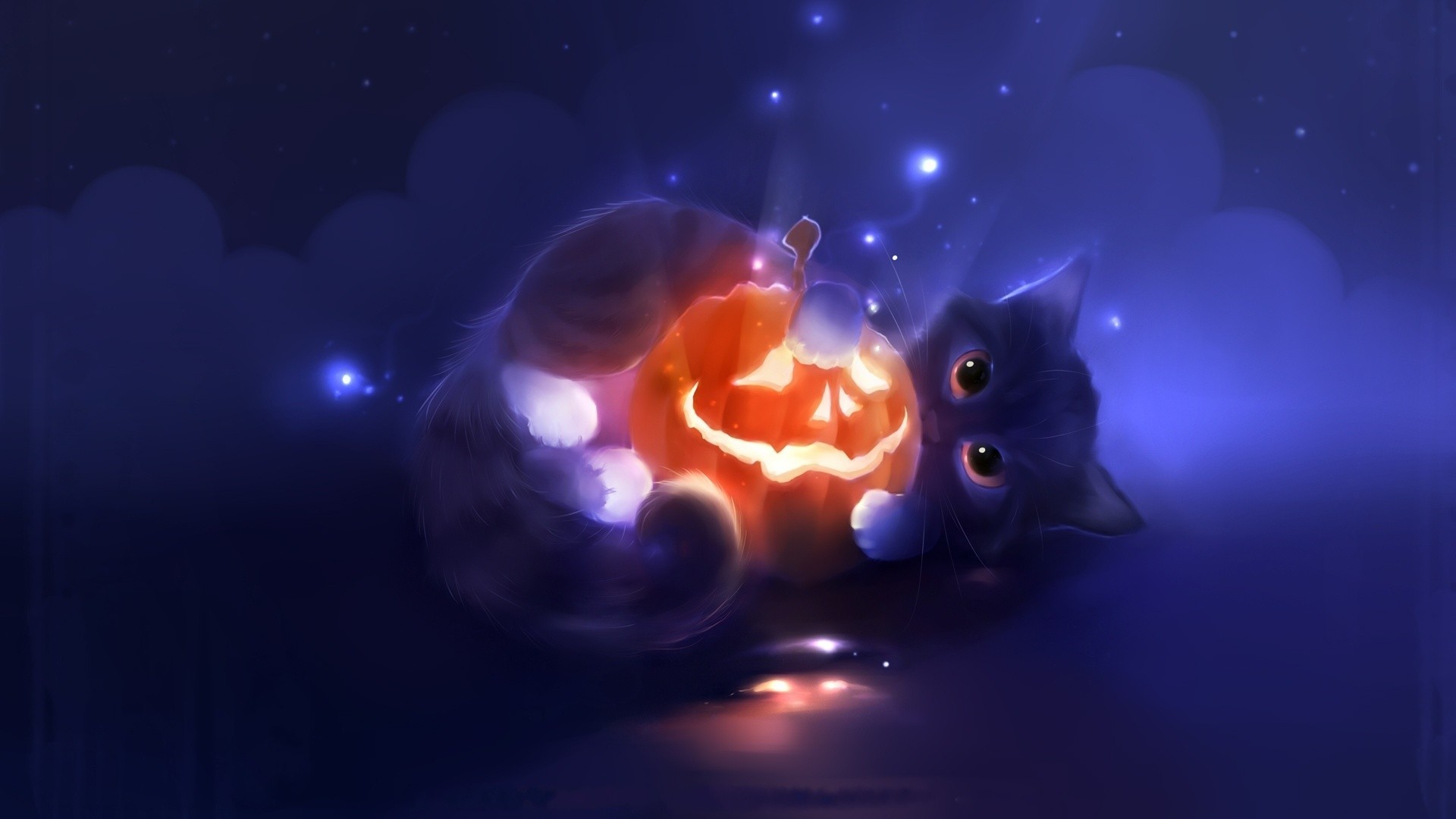 1920x1080 Holiday - Halloween Dark Cat Pumpkin Wallpaper