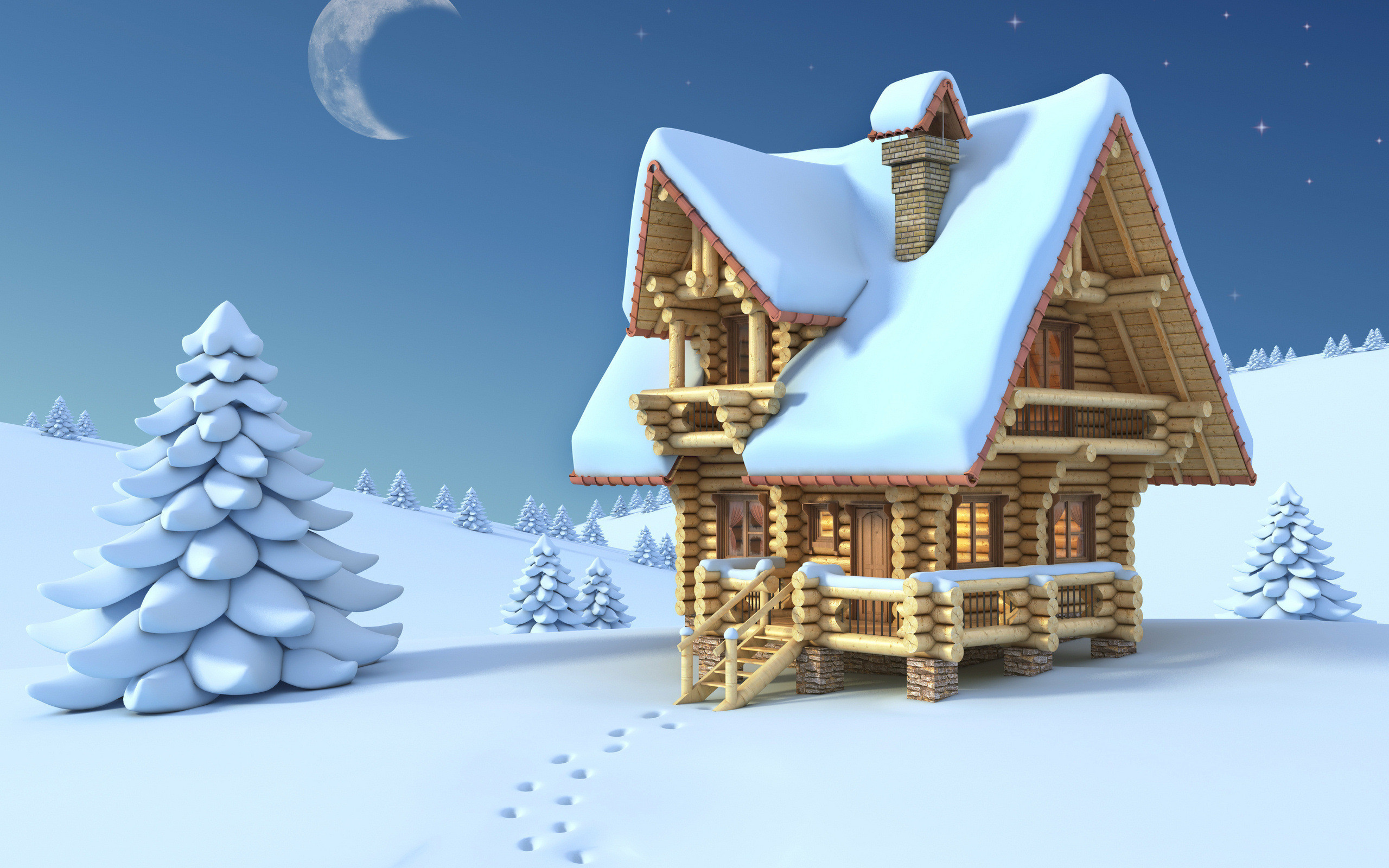 2560x1600 House Winter Cartoon