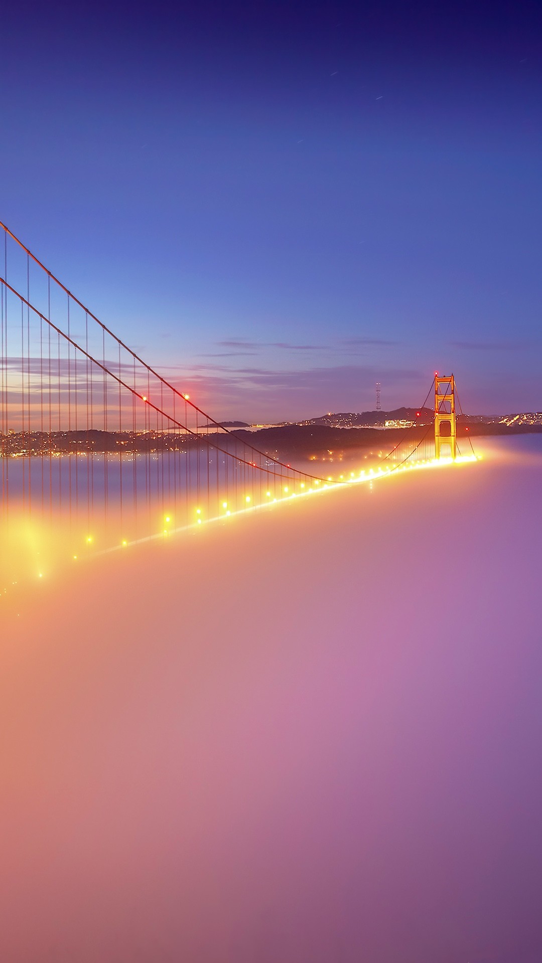 1080x1920 San Francisco Golden Gate Bridge Fog Lights Android Wallpaper