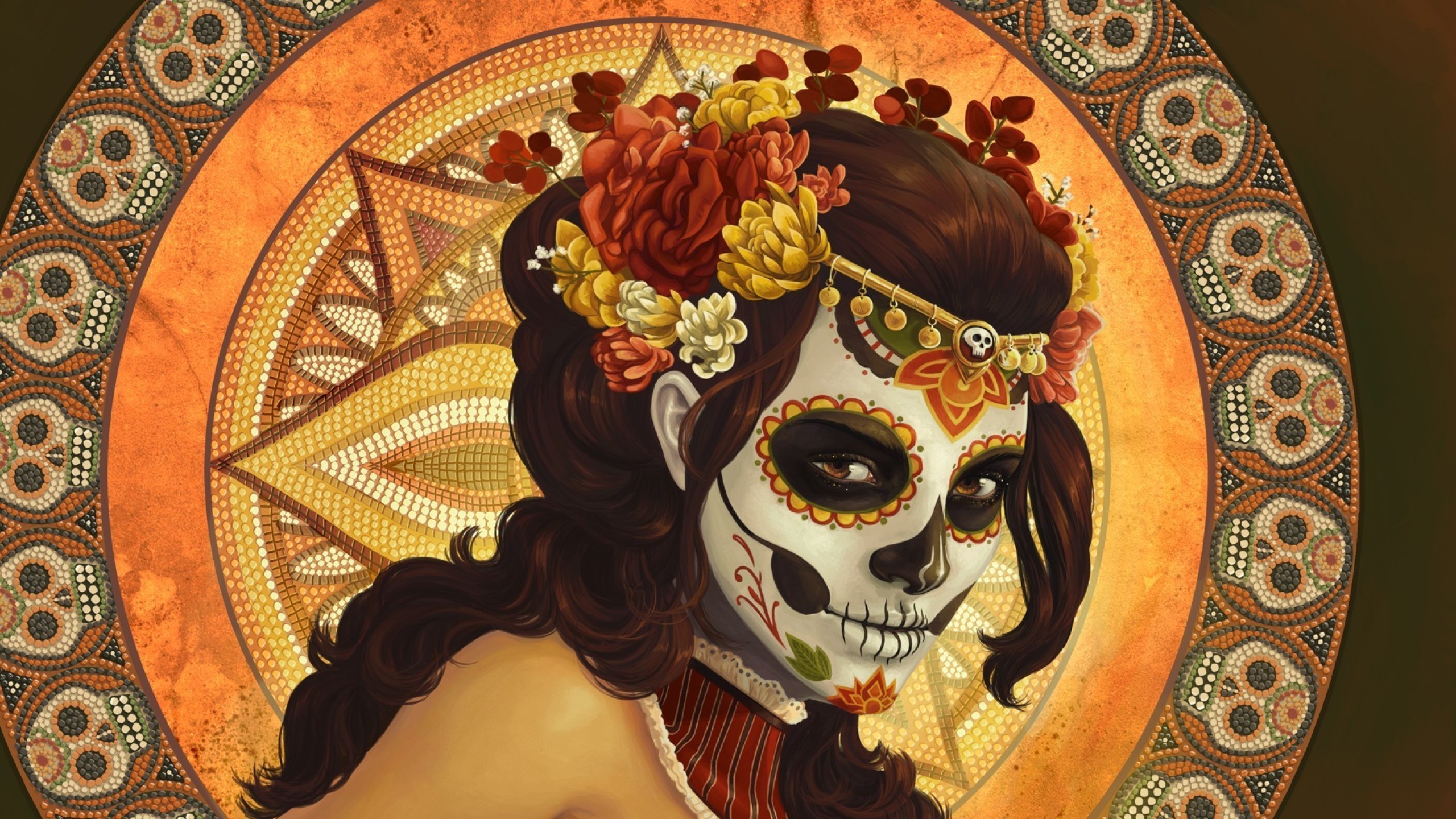 2560x1440 Sugar Skull, Dia De Los Muertos, Digital Art, Artwork, Women, Pattern,  Mosaic, Skull, Flowers, Mexico Wallpapers HD / Desktop and Mobile  Backgrounds