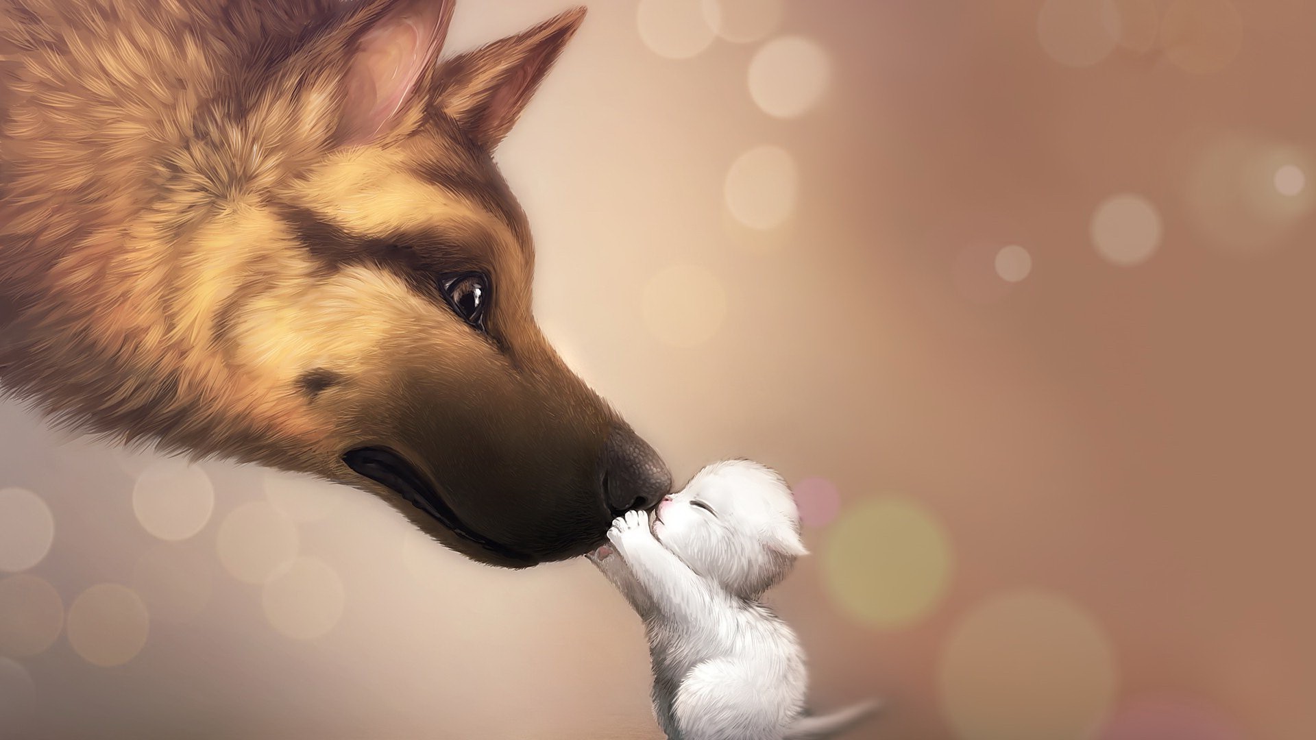 1920x1080 anime, Bokeh, Artwork, Dog, Cat, Baby Animals Wallpapers HD / Desktop and  Mobile Backgrounds