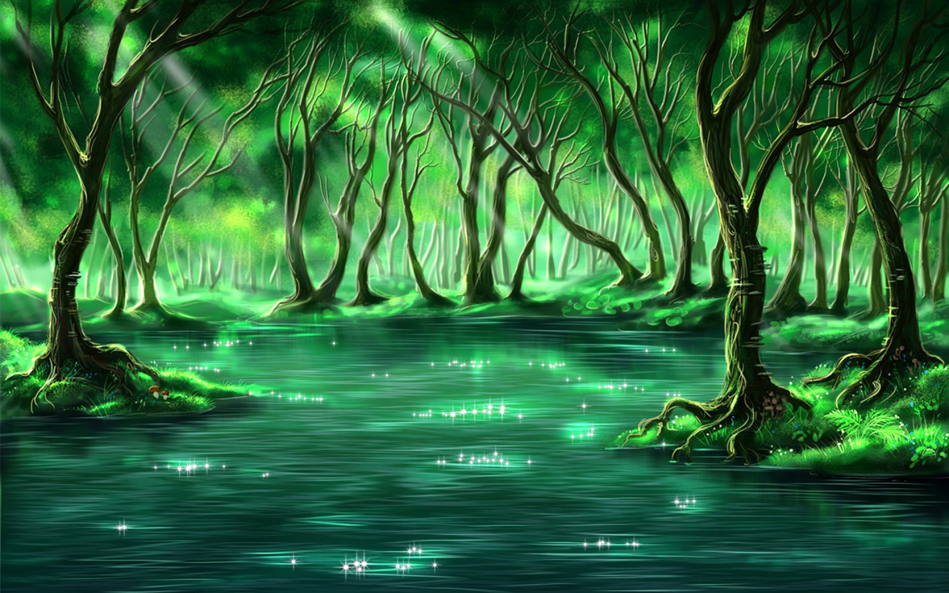 1920x1200 Magical Green Forest & Pond wallpapers and stock photos