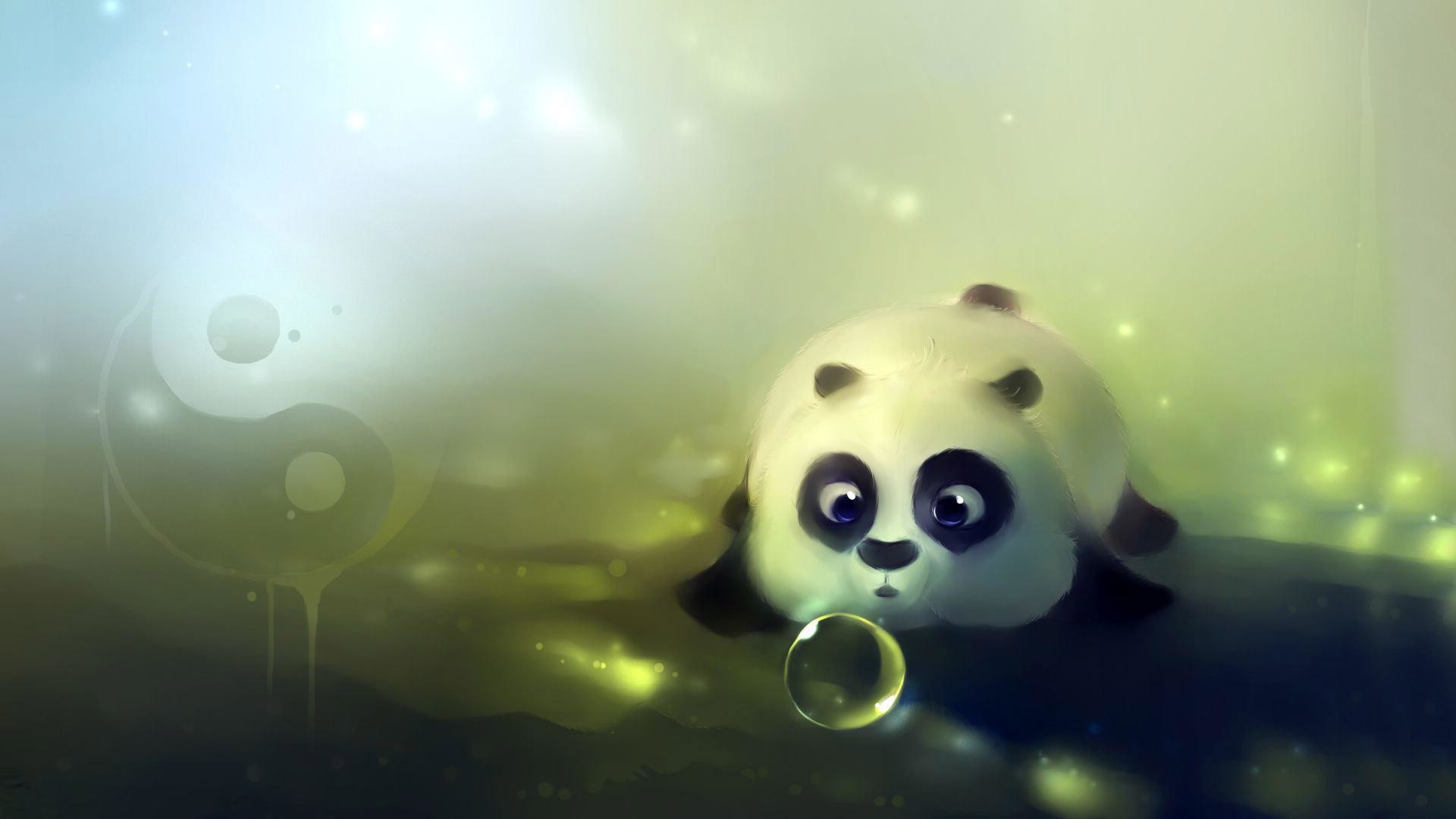 1920x1080 Cartoon panda looks cute images in 3d.