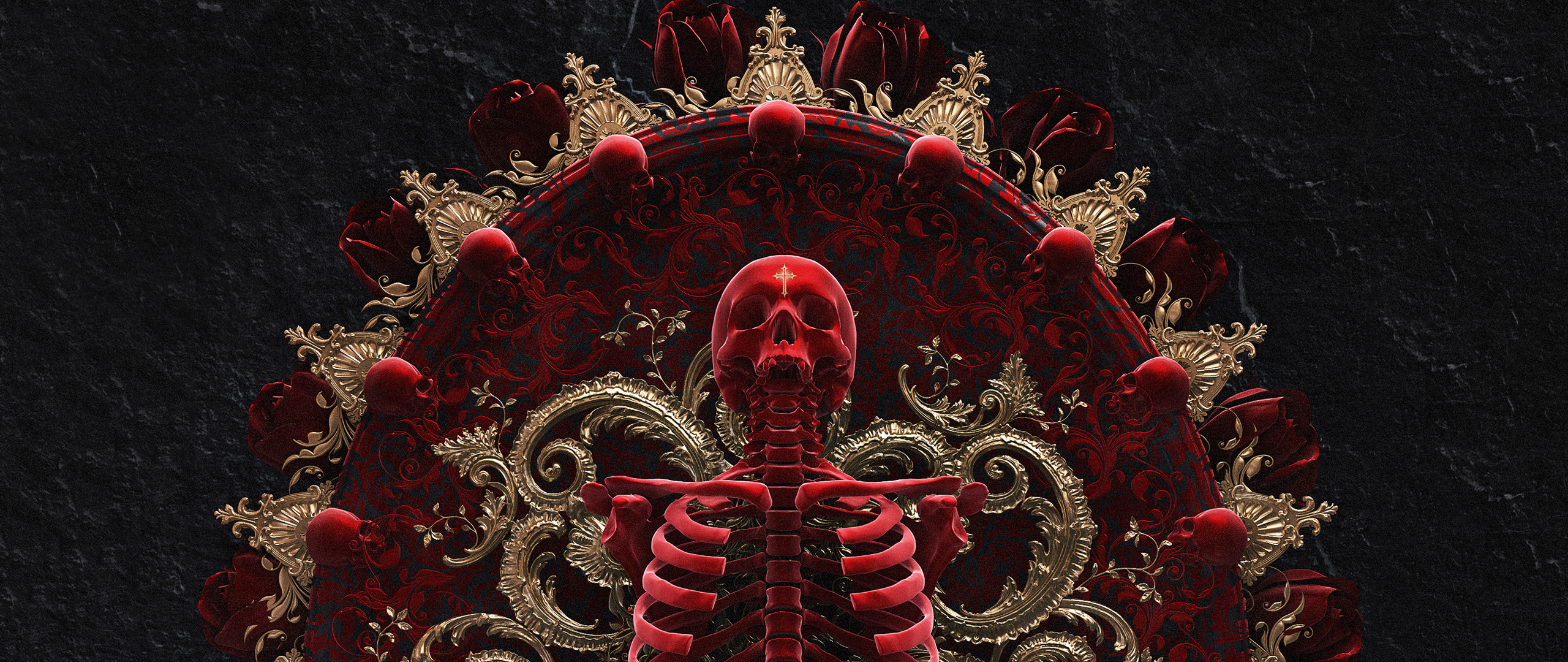 2560x1080 #death, #skull, #bones, #gold, #skull and bones, wallpaper